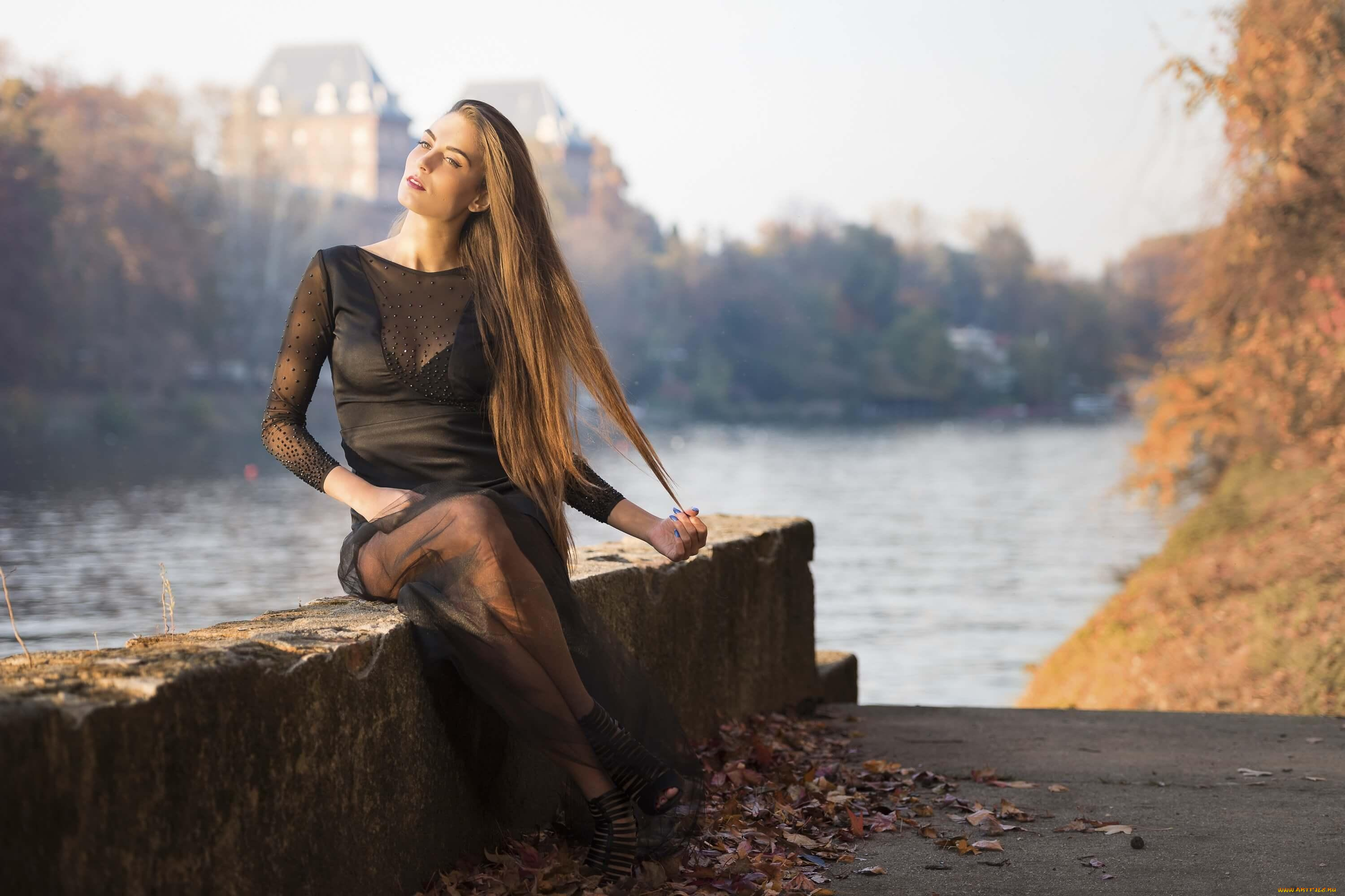 девушки, -unsort, , блондинки, , светловолосые, река, платье, federica, осень, замок