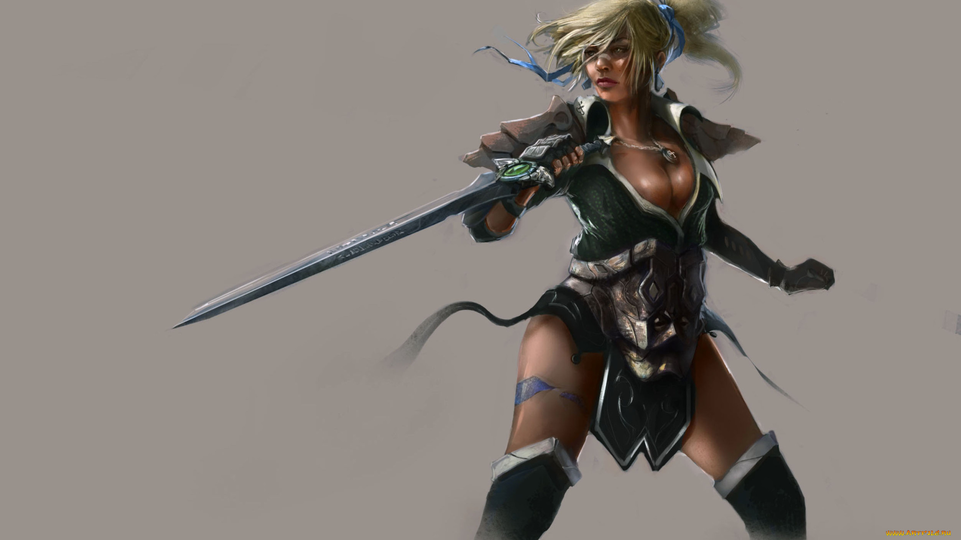 фэнтези, девушки, девушка, фон, взгляд, униформа, меч