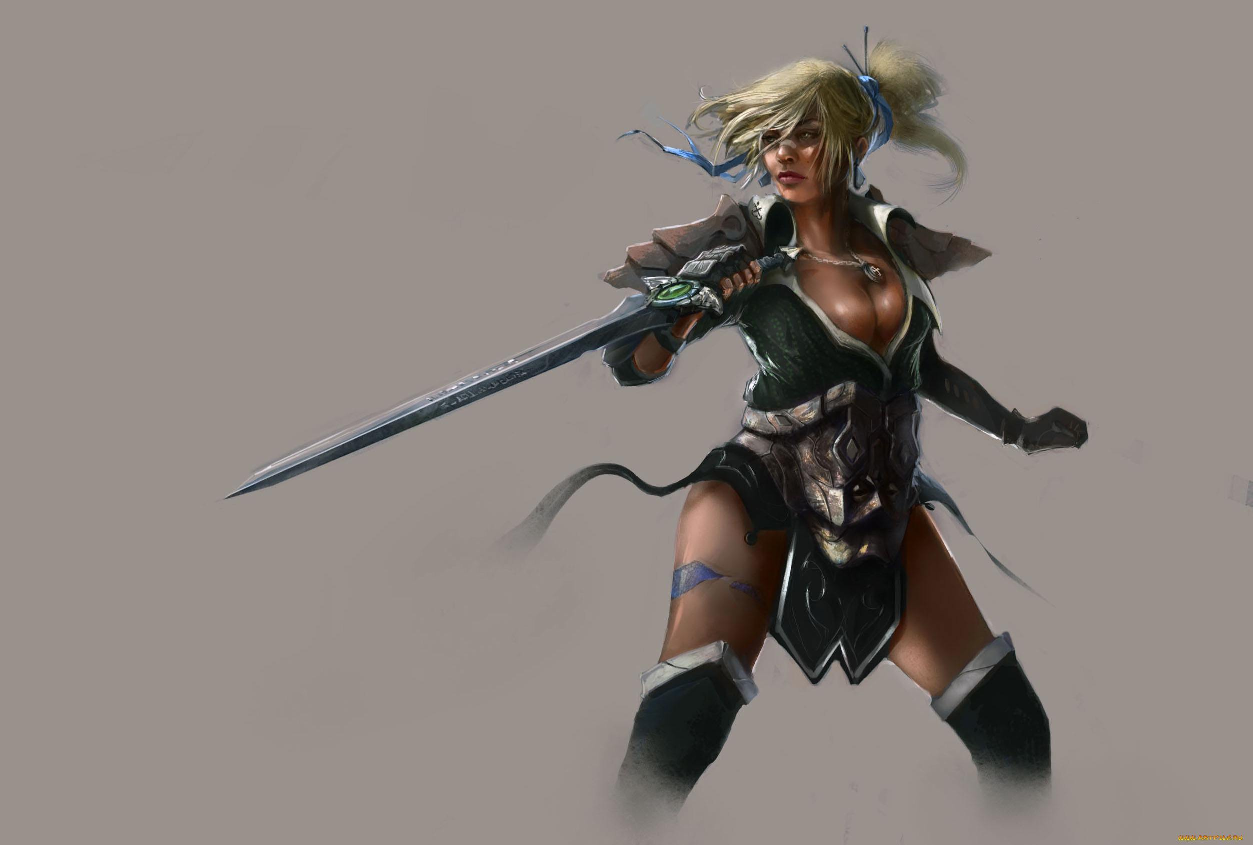 фэнтези, девушки, девушка, фон, взгляд, униформа, меч