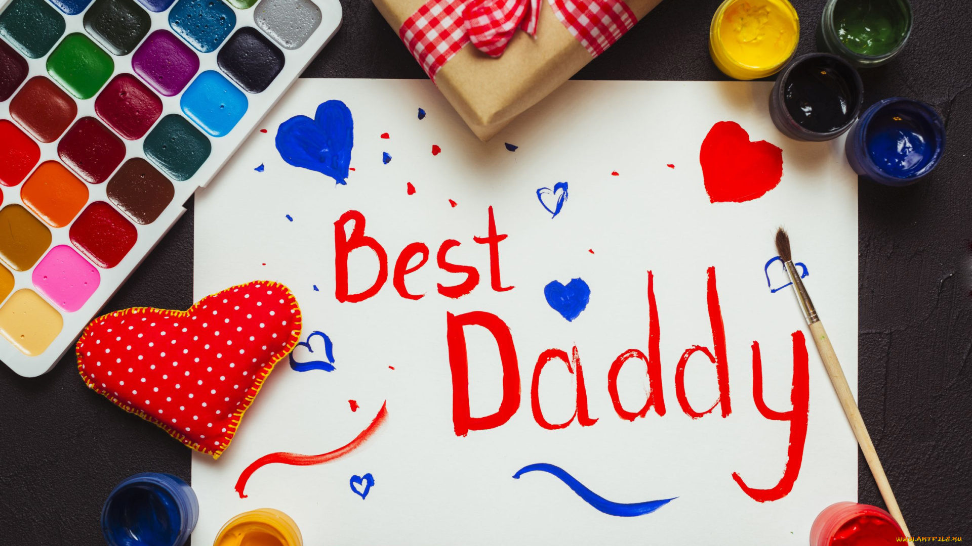 праздничные, день, отца, краски, подарок, сердечко, надпись