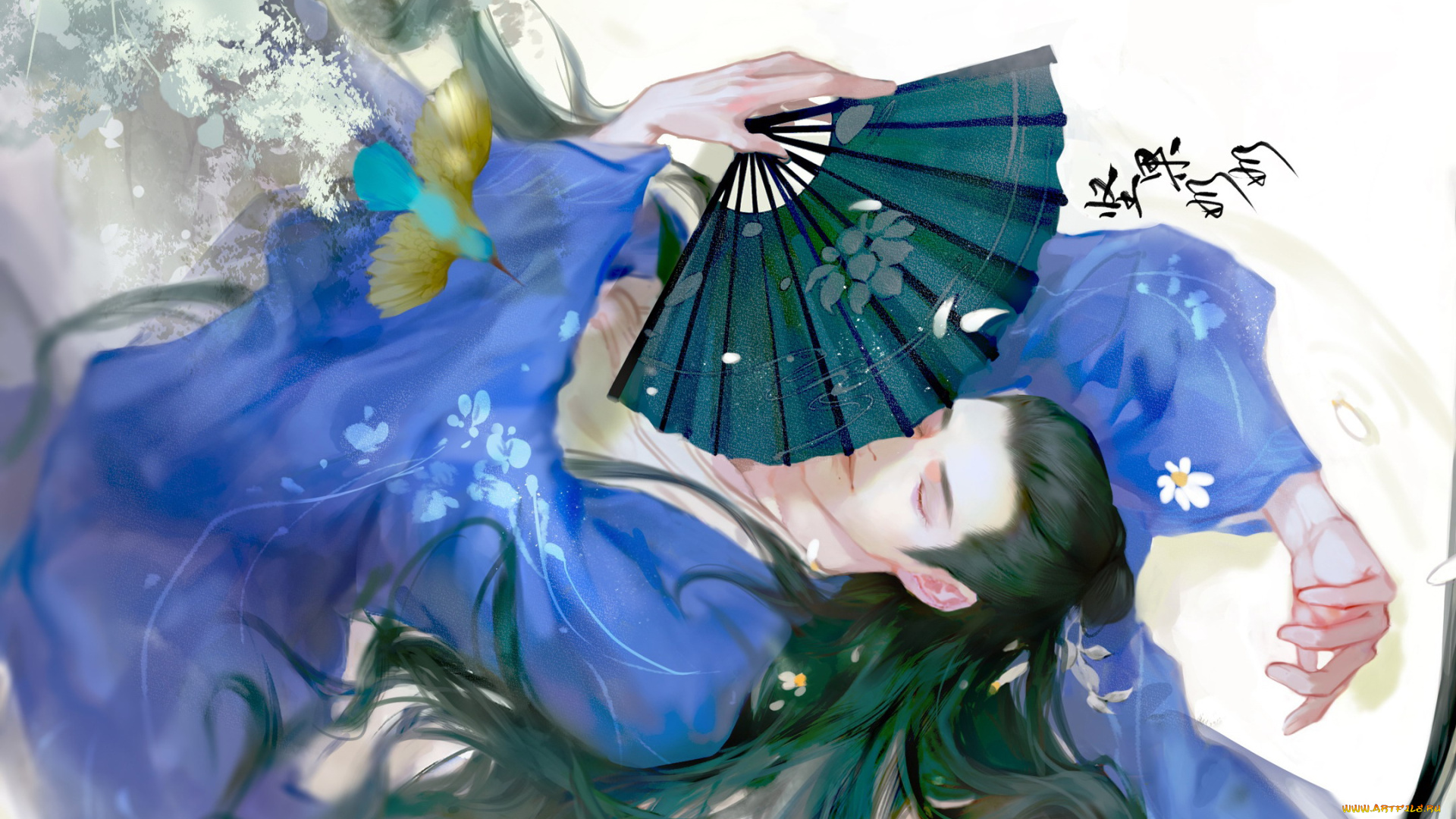 рисованное, кино, , мультфильмы, парень, веер, лепестки, птица