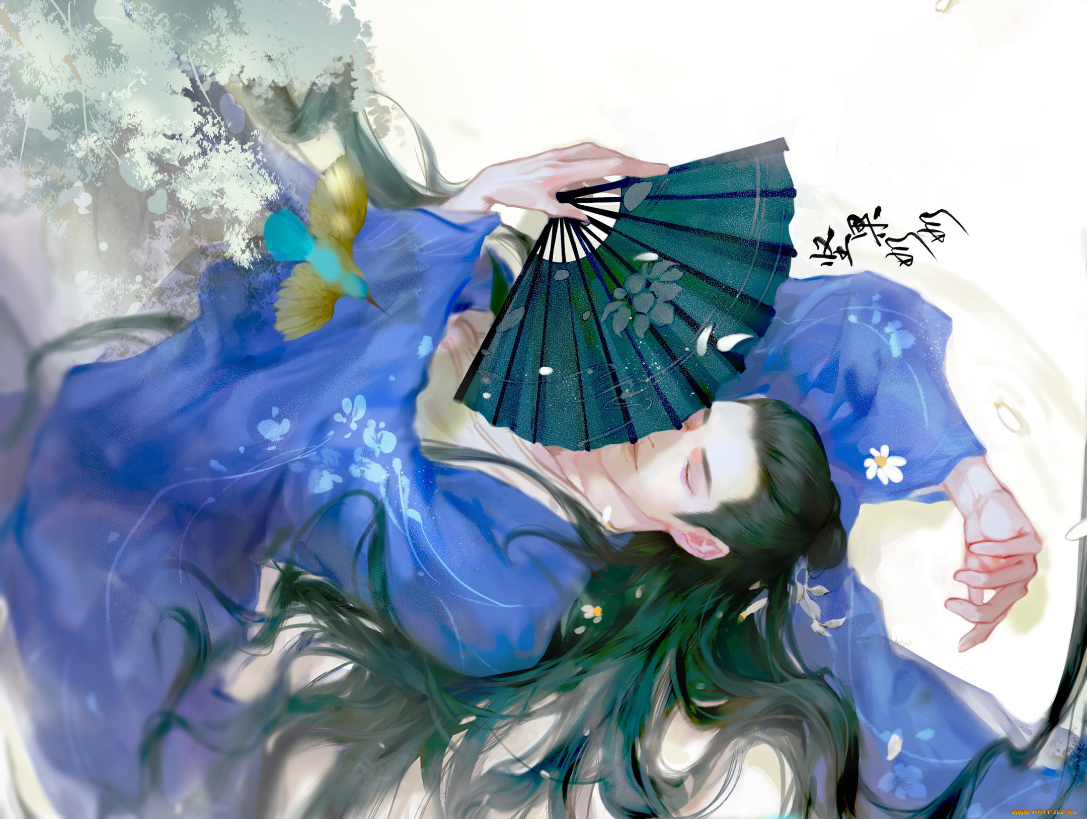 рисованное, кино, , мультфильмы, парень, веер, лепестки, птица