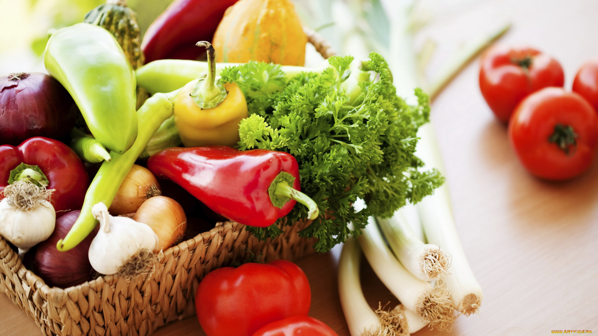еда, овощи, лук, чеснок, перец, помидоры, петрушка