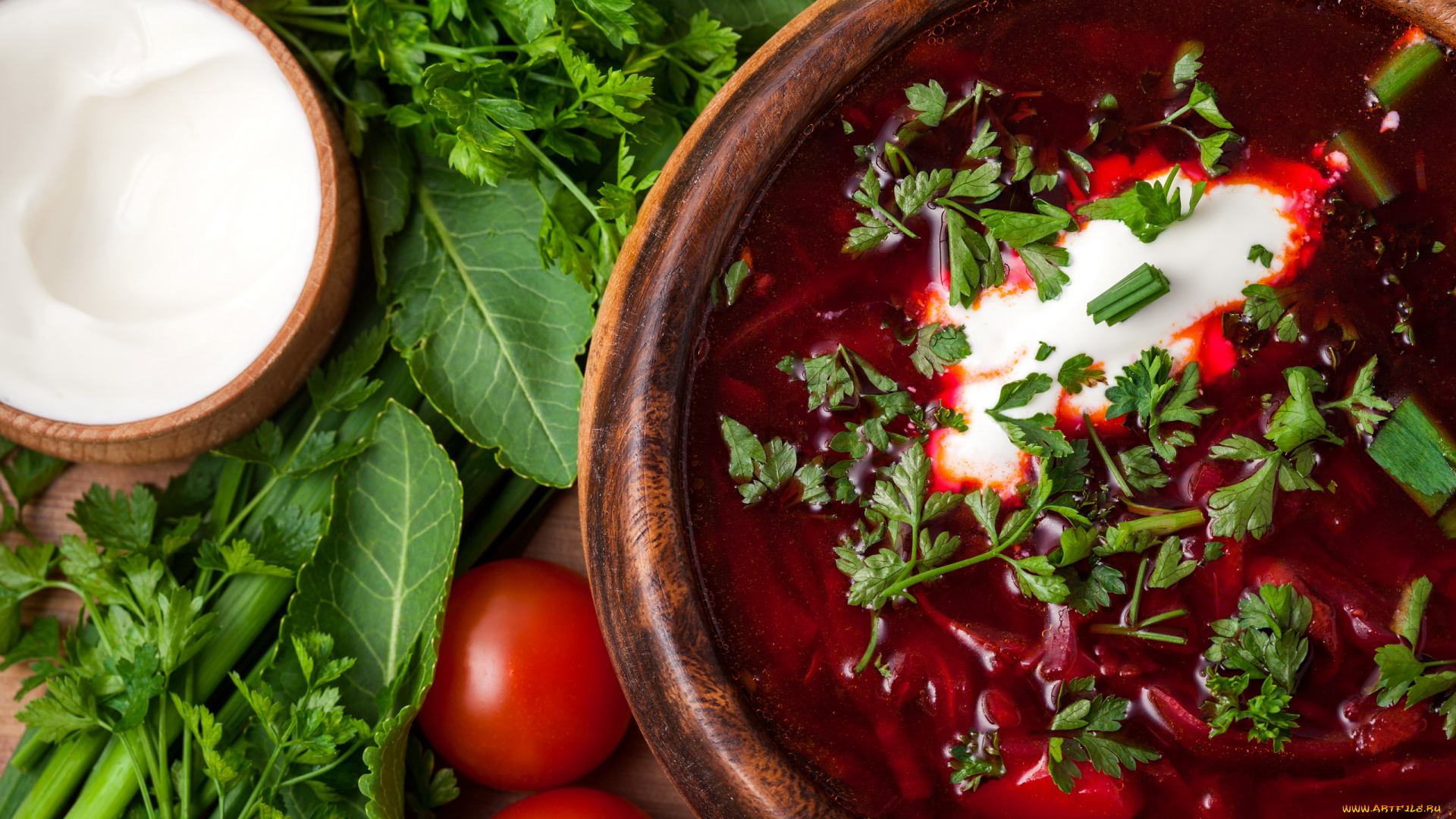 еда, первые, блюда, сметана, хрен, петрушка, борщ, помидоры