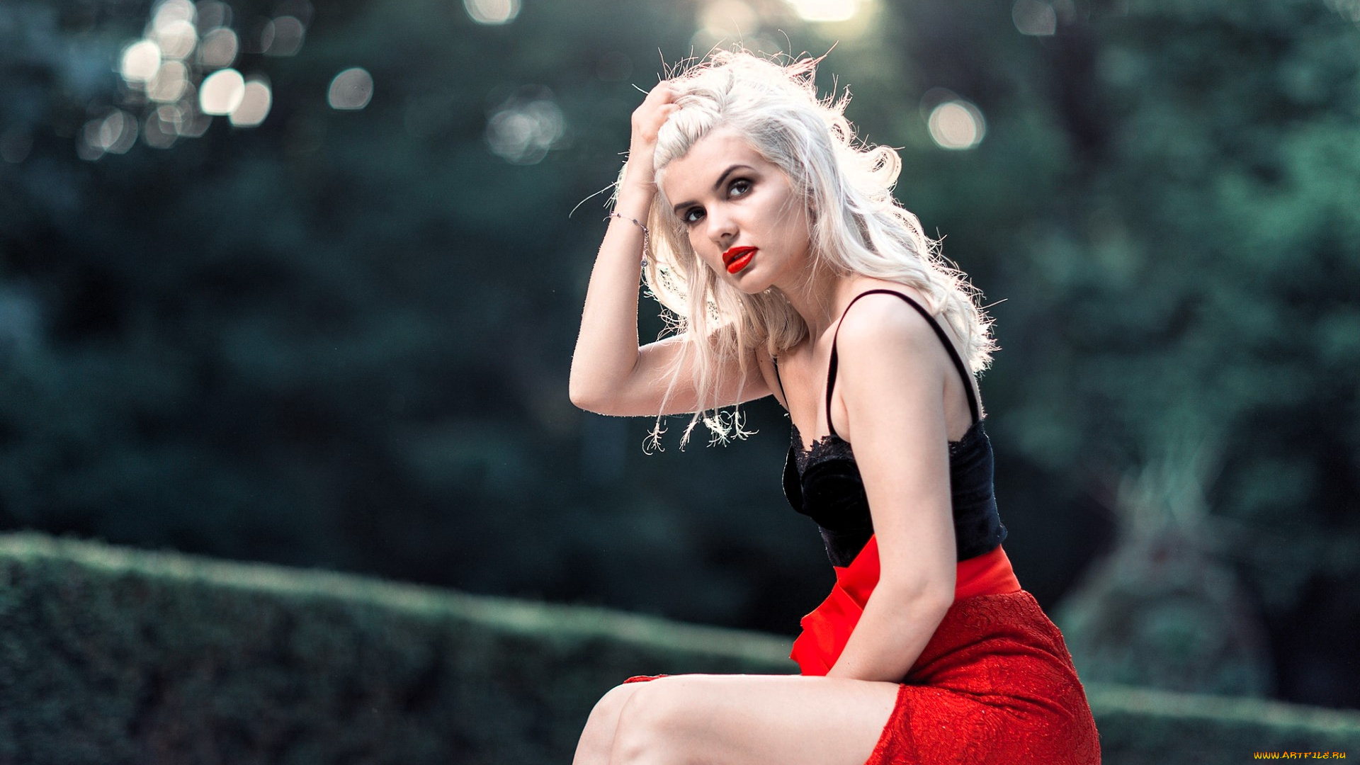 девушки, -, блондинки, , светловолосые, блондинка, платье, парк