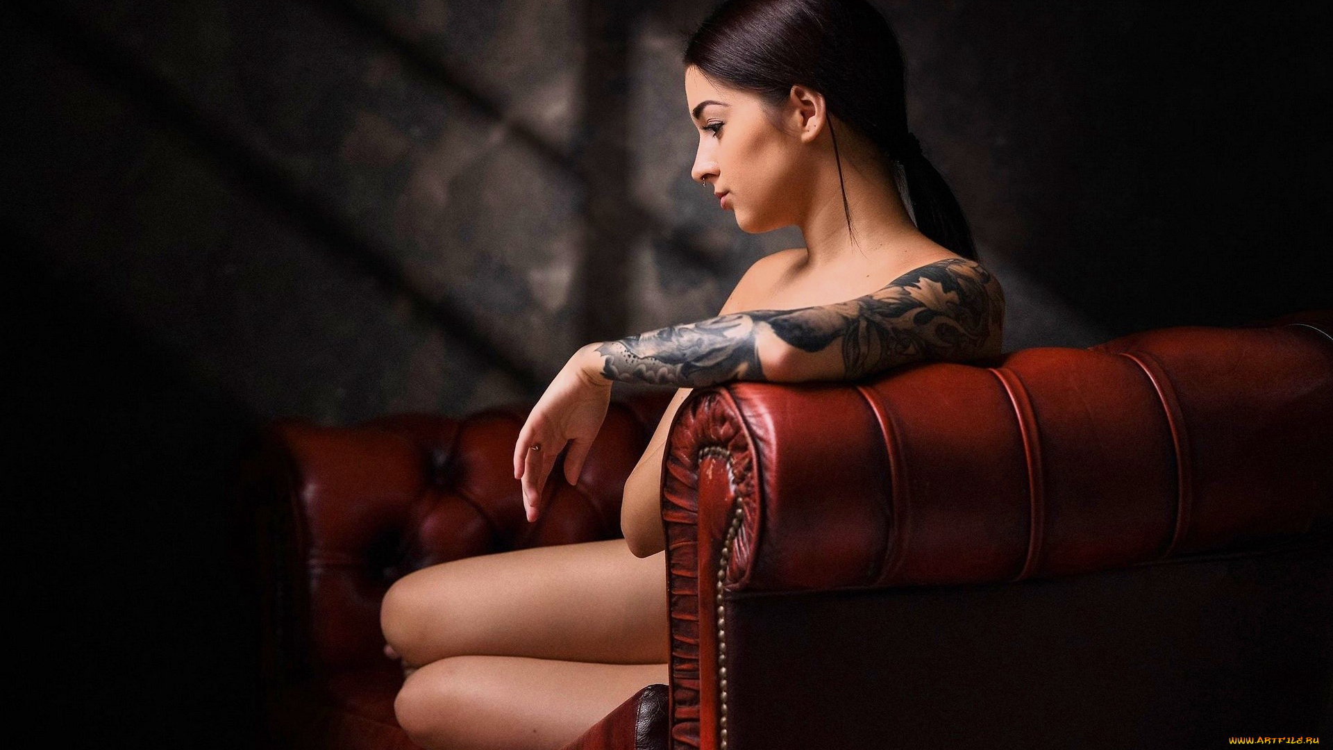 девушки, -, брюнетки, , шатенки, брюнетка, тату, диван