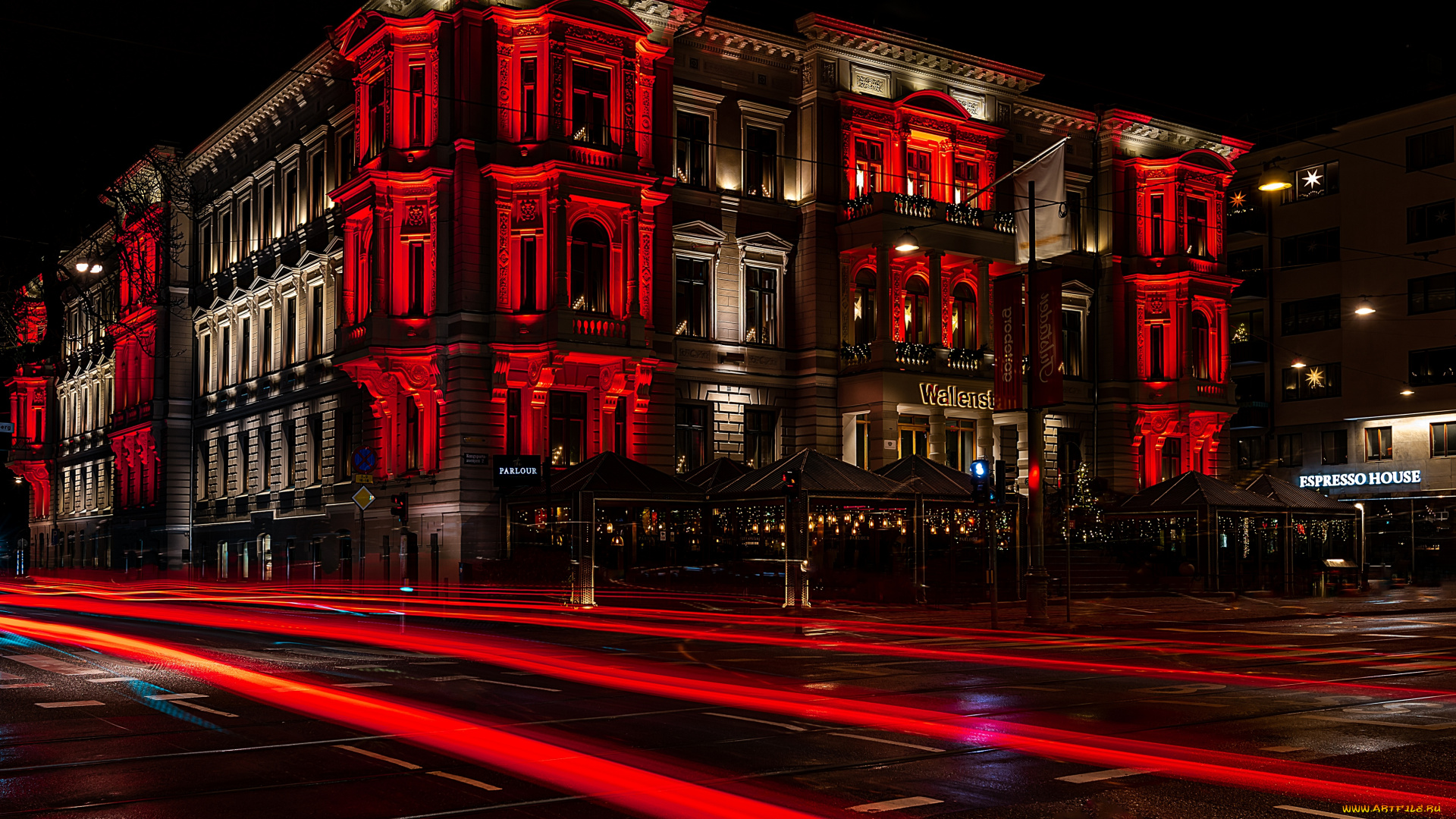 города, -, огни, ночного, города, архитектурное, освещение, улица, здание, ночь, главный, бульвар, гетеборг, швеция