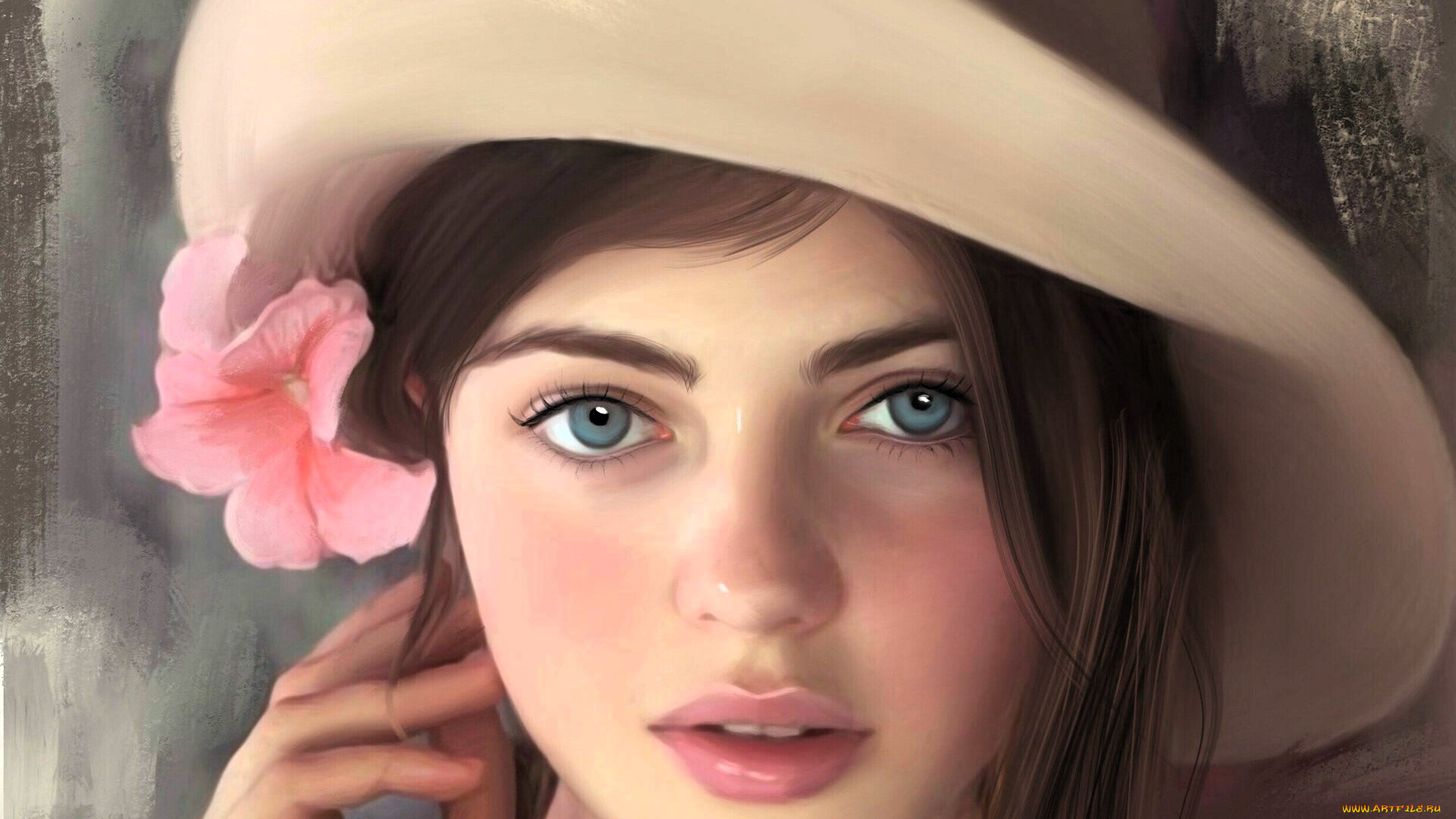 рисованное, дети, девочка, лицо, шляпа, цветок