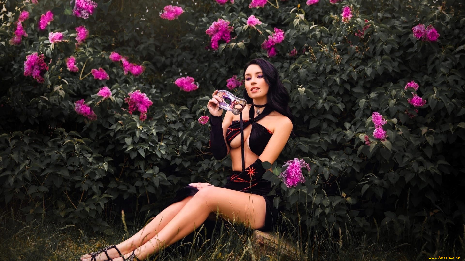 девушки, анна, шаховская, образ, косплей, наряд, маска, кусты, сирень