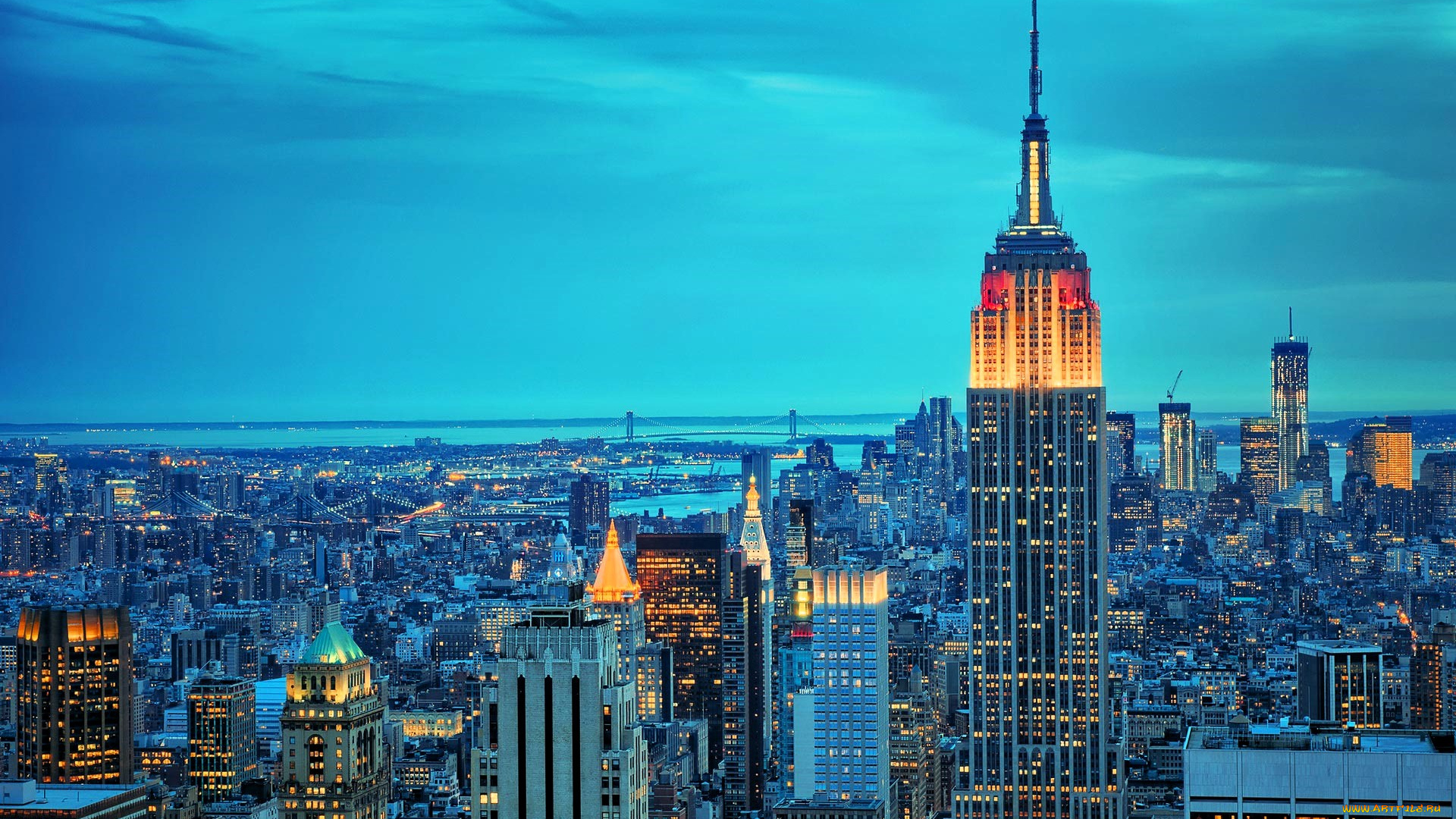 города, нью-йорк, , сша, дома, здания, огни, панорама