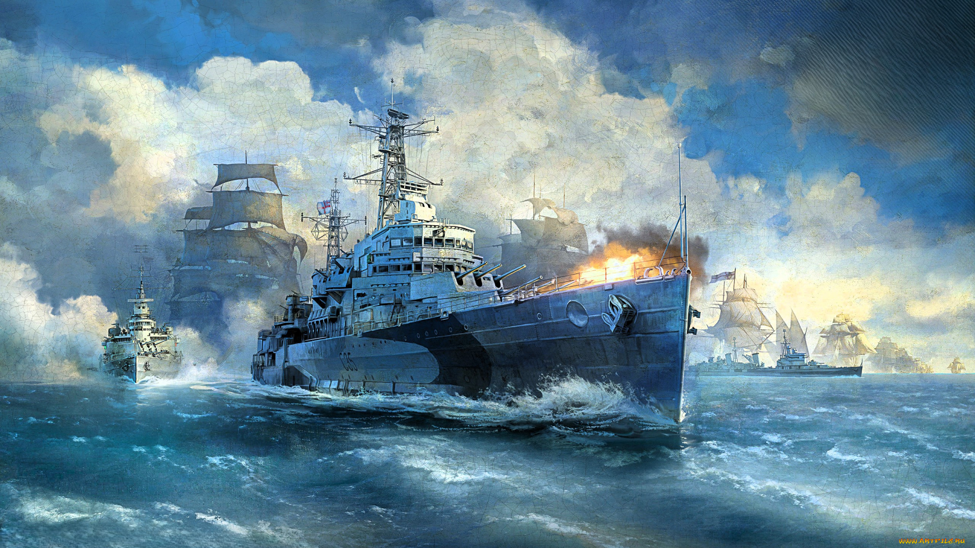 видео, игры, world, of, warships, корабли, море, тучи