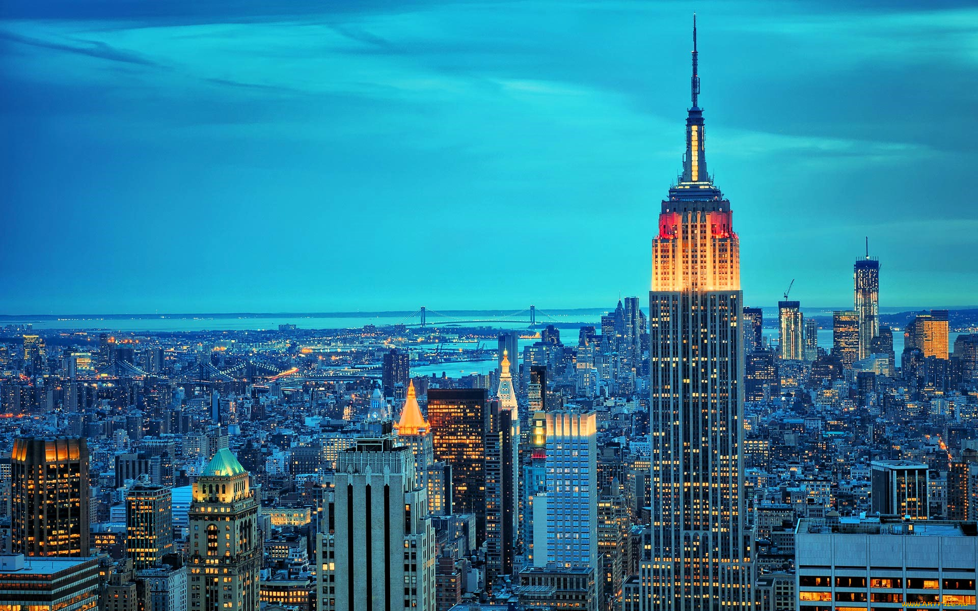 города, нью-йорк, , сша, дома, здания, огни, панорама