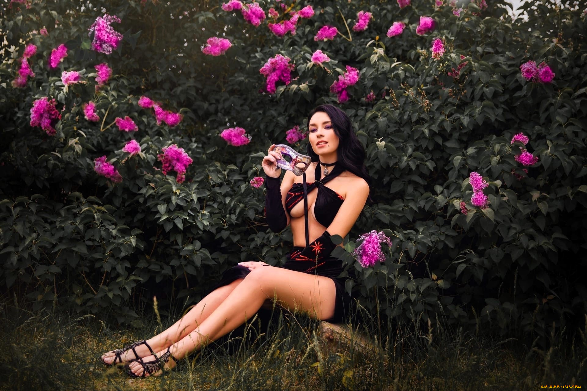 девушки, анна, шаховская, образ, косплей, наряд, маска, кусты, сирень