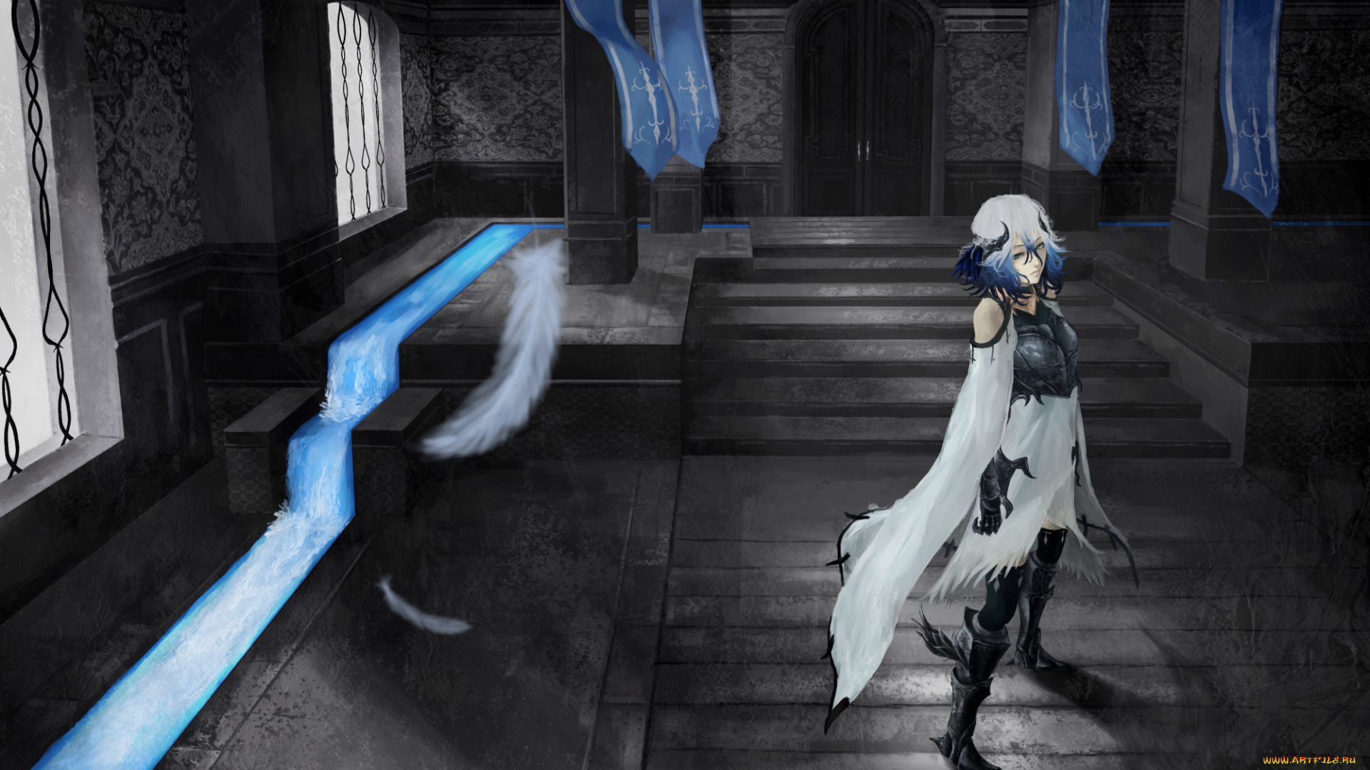 аниме, angels, demons, девушка, доспехи, перо