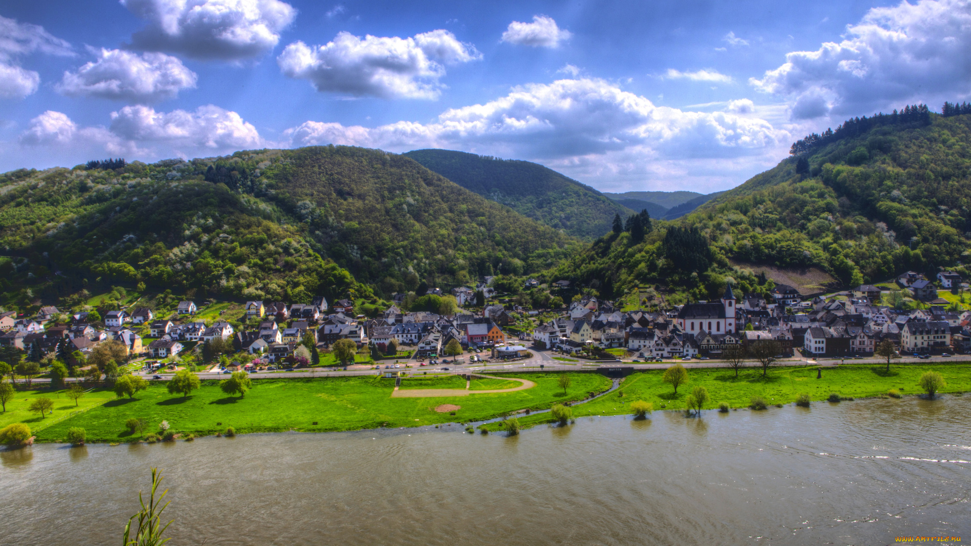 германия, хатценпорт, города, пейзажи, река, дома, берег