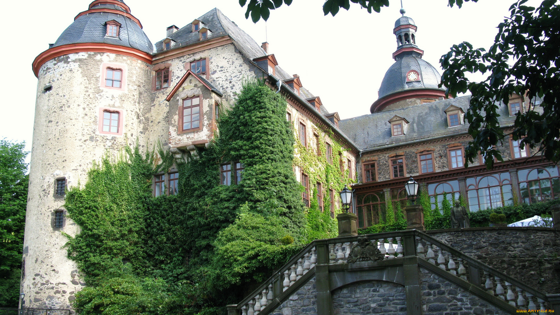 германия, лаубах, замок, winternacht, города, дворцы, замки, крепости, ландшафт