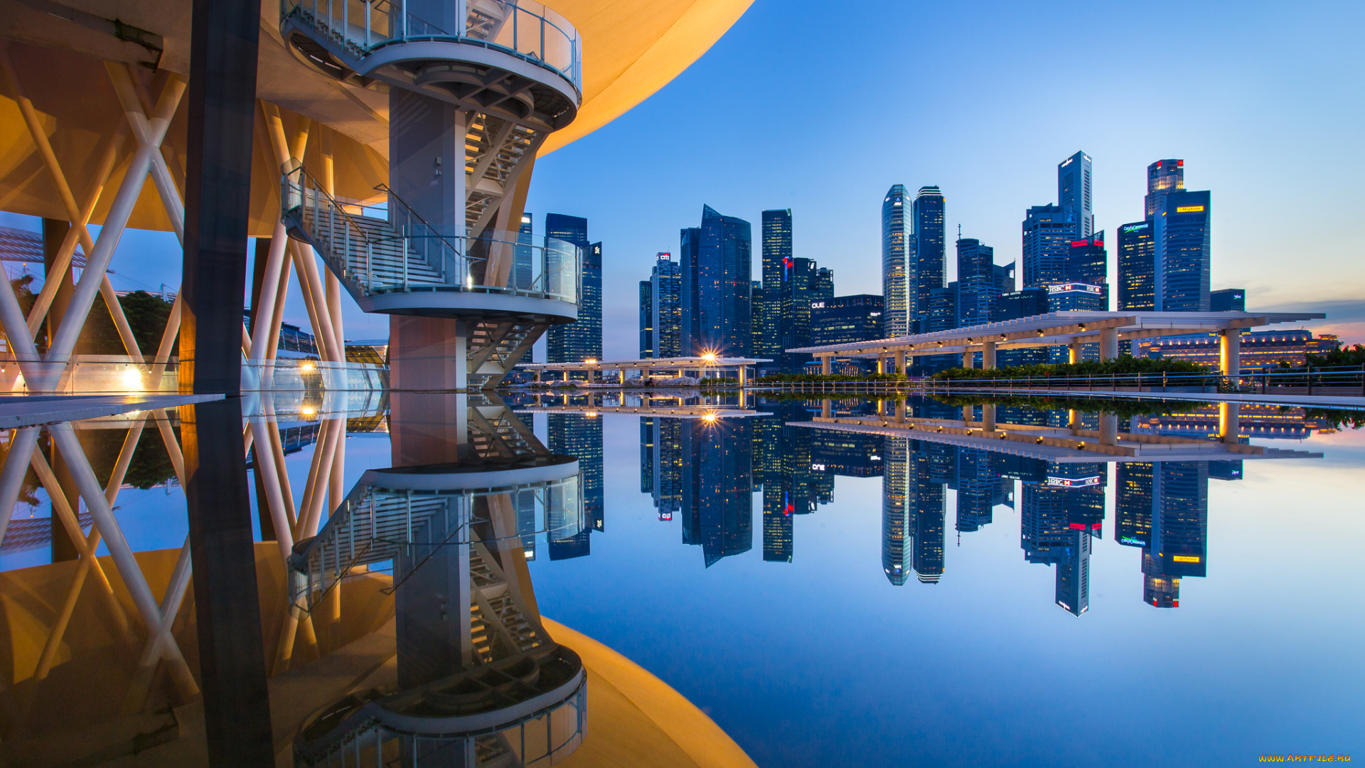города, сингапур, вечер, река
