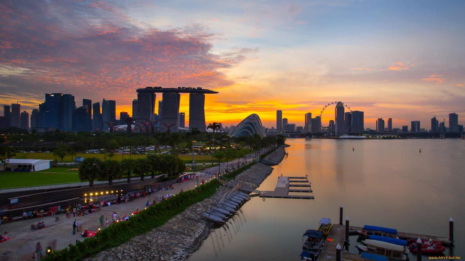 города, сингапур, закат