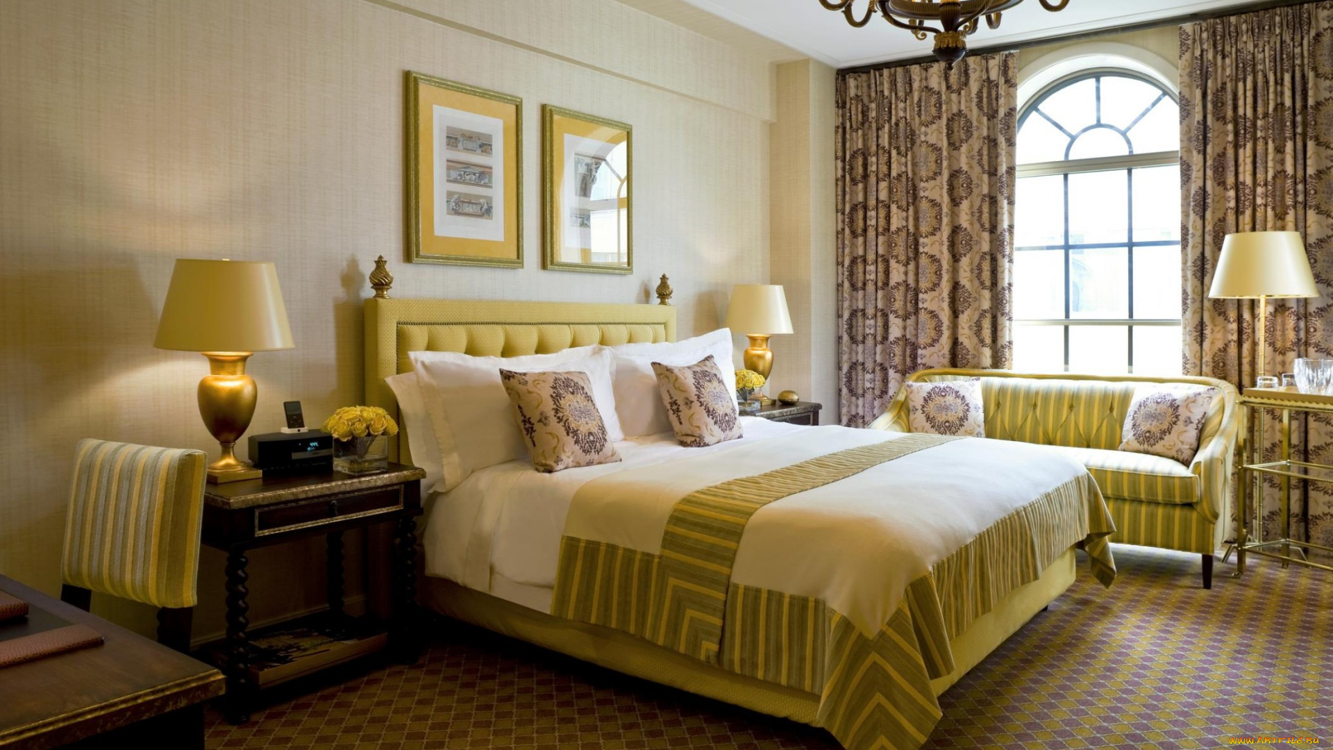 интерьер, спальня, кровать, окно, подушки