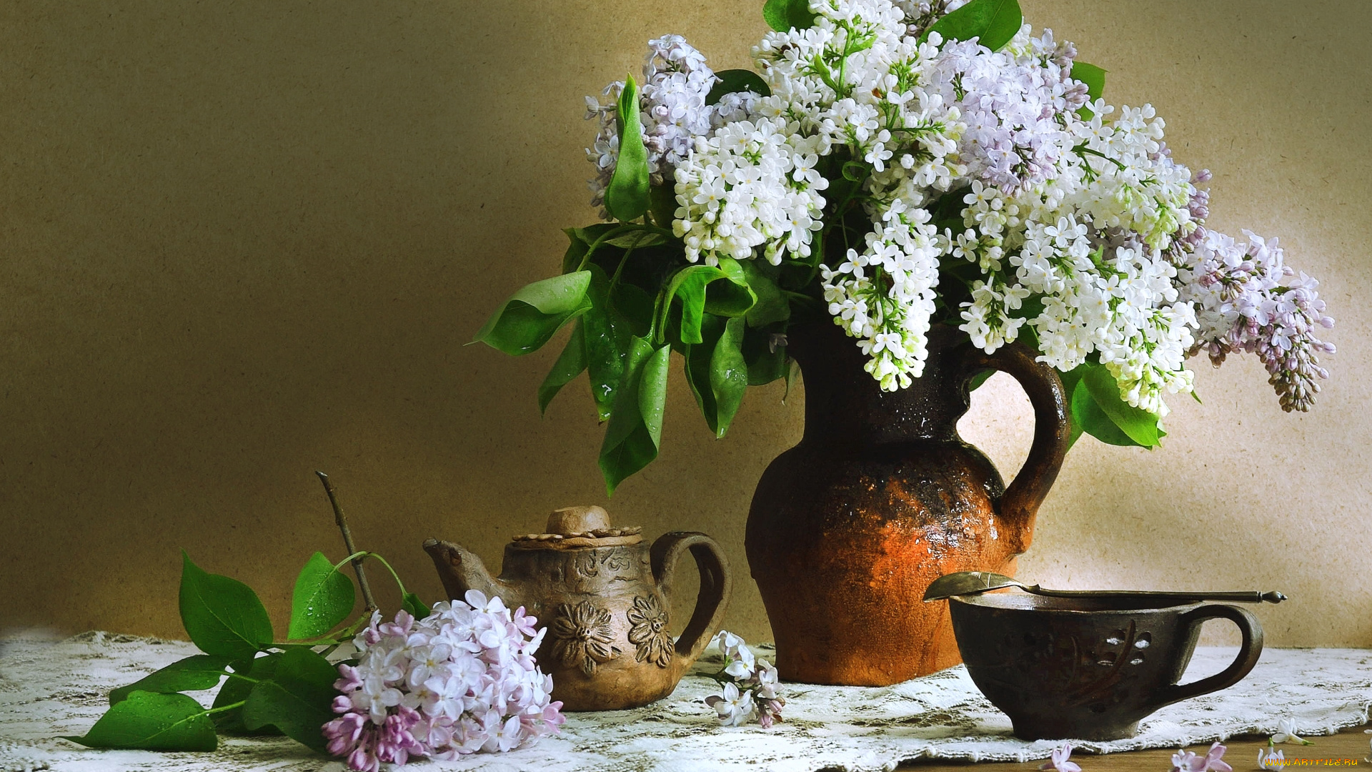 цветы, сирень, букет, керамика