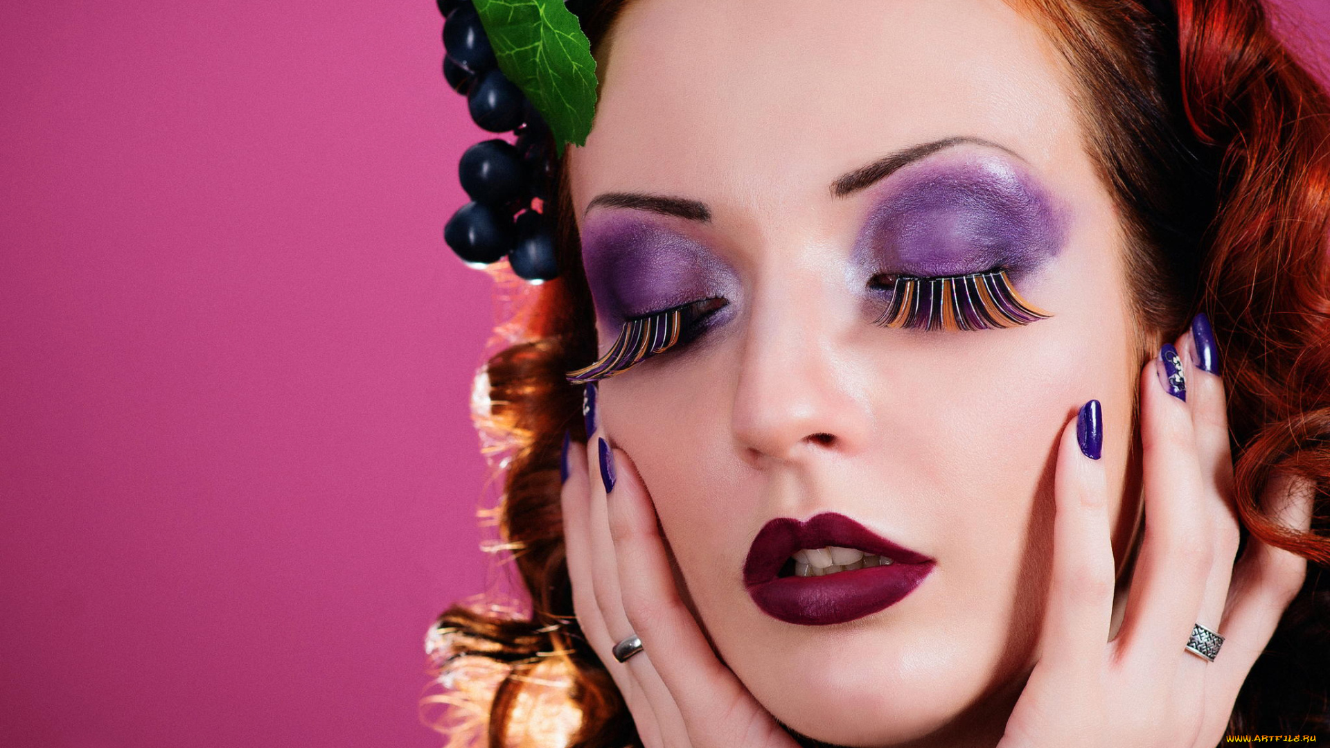 девушки, -unsort, , лица, , портреты, виноград, фон, макияж, портрет