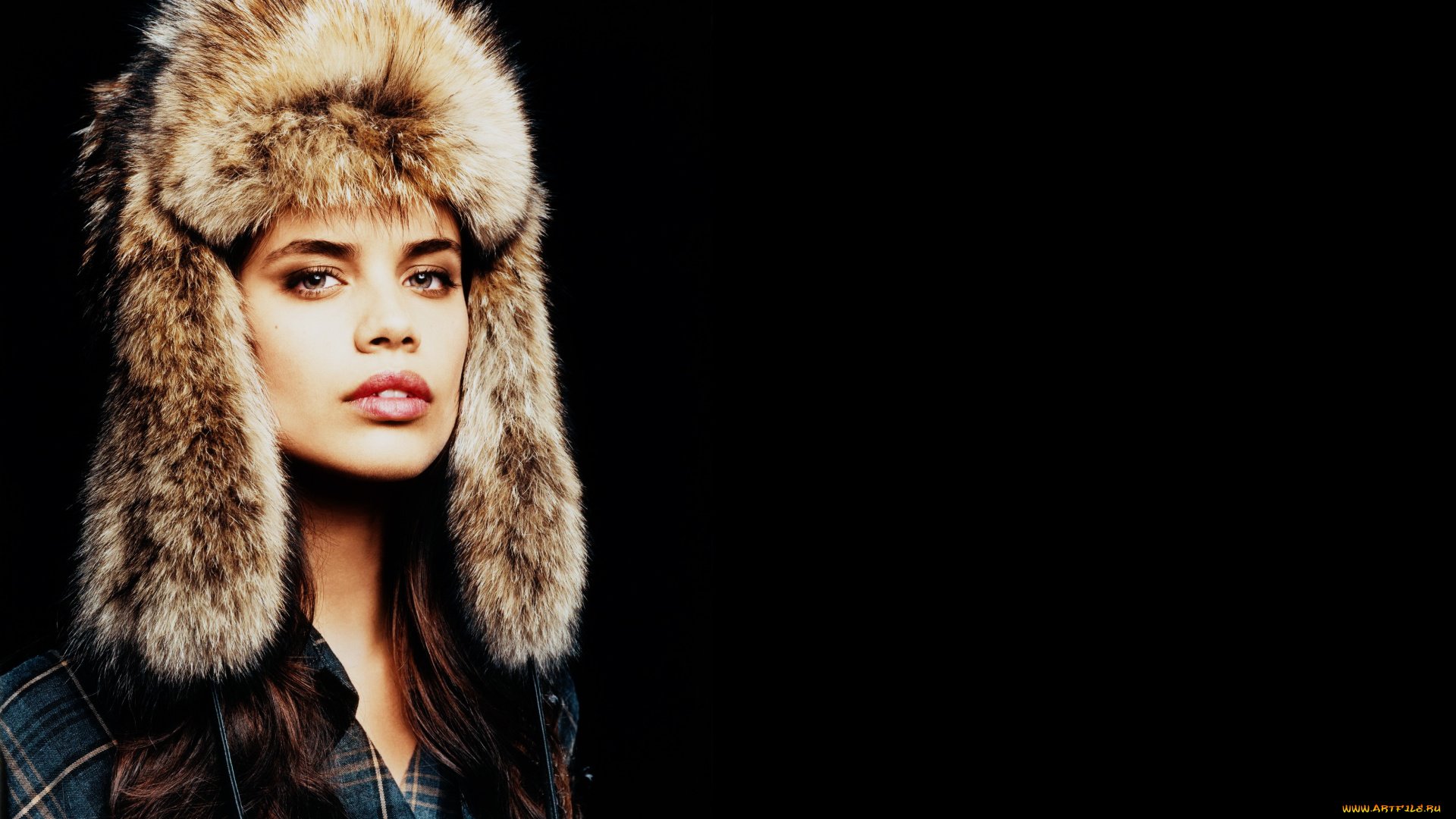девушки, sara, sampaio, sara, sampaio, модель, взгляд, шапка, рубашка, ушанка, мех