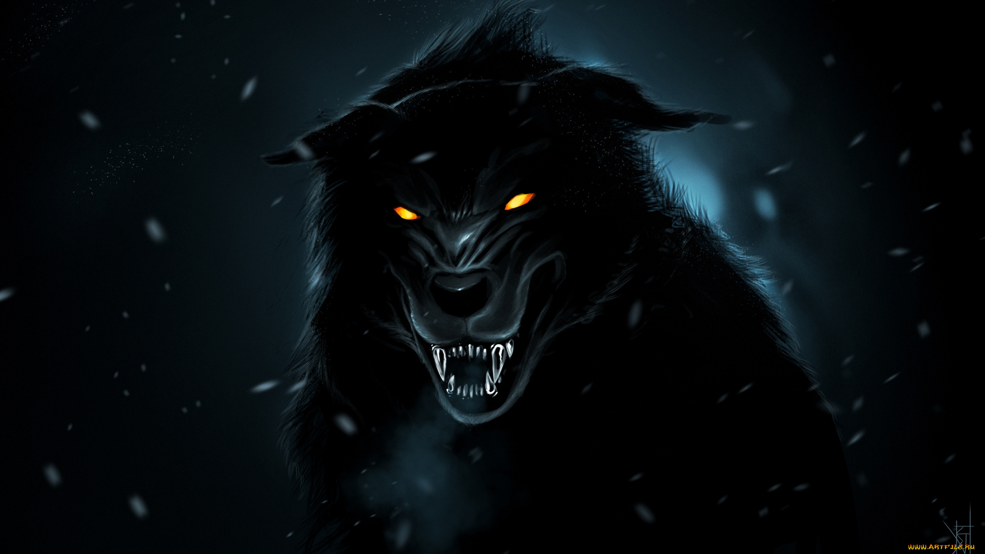 фэнтези, оборотни, ночь, клыки, оскал, волк, оборотень