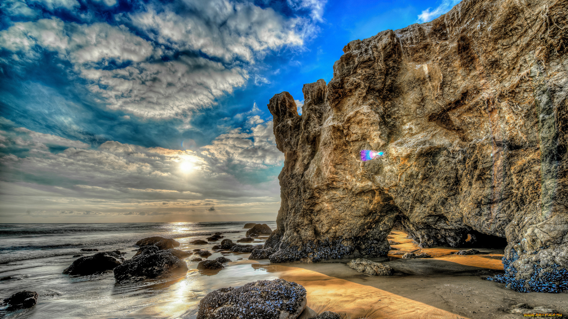 природа, восходы, закаты, солнце, арка, скалы, пляж, океан