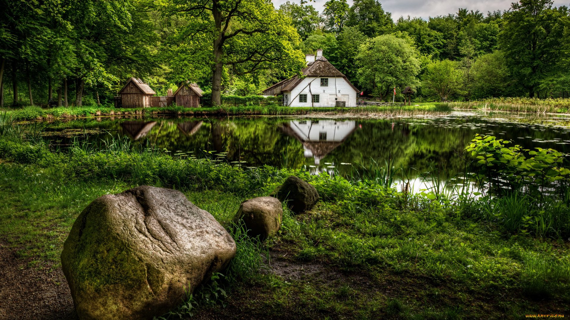 разное, сооружения, , постройки, дома, германия, деревья, пейзаж, пруд, трава
