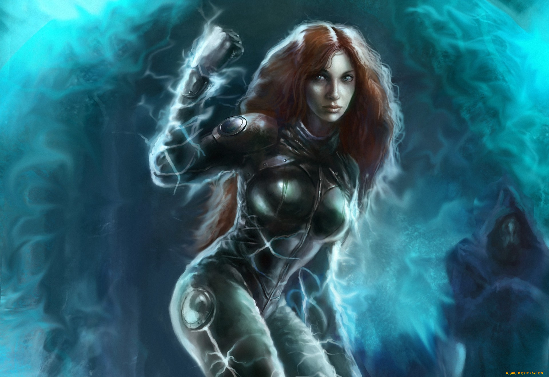 фэнтези, девушки, взгляд, мгла, комбинезон, девушка