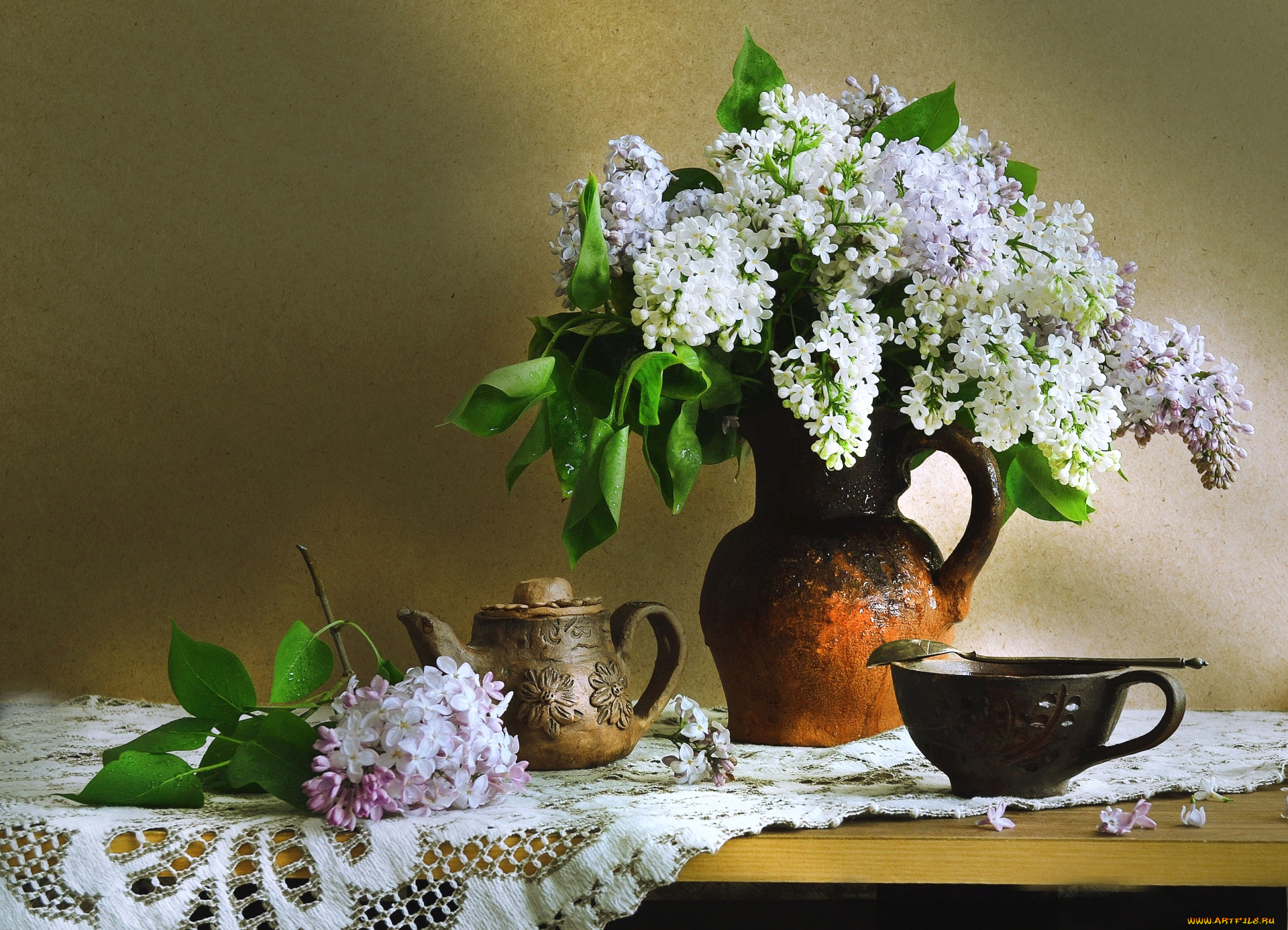 цветы, сирень, букет, керамика