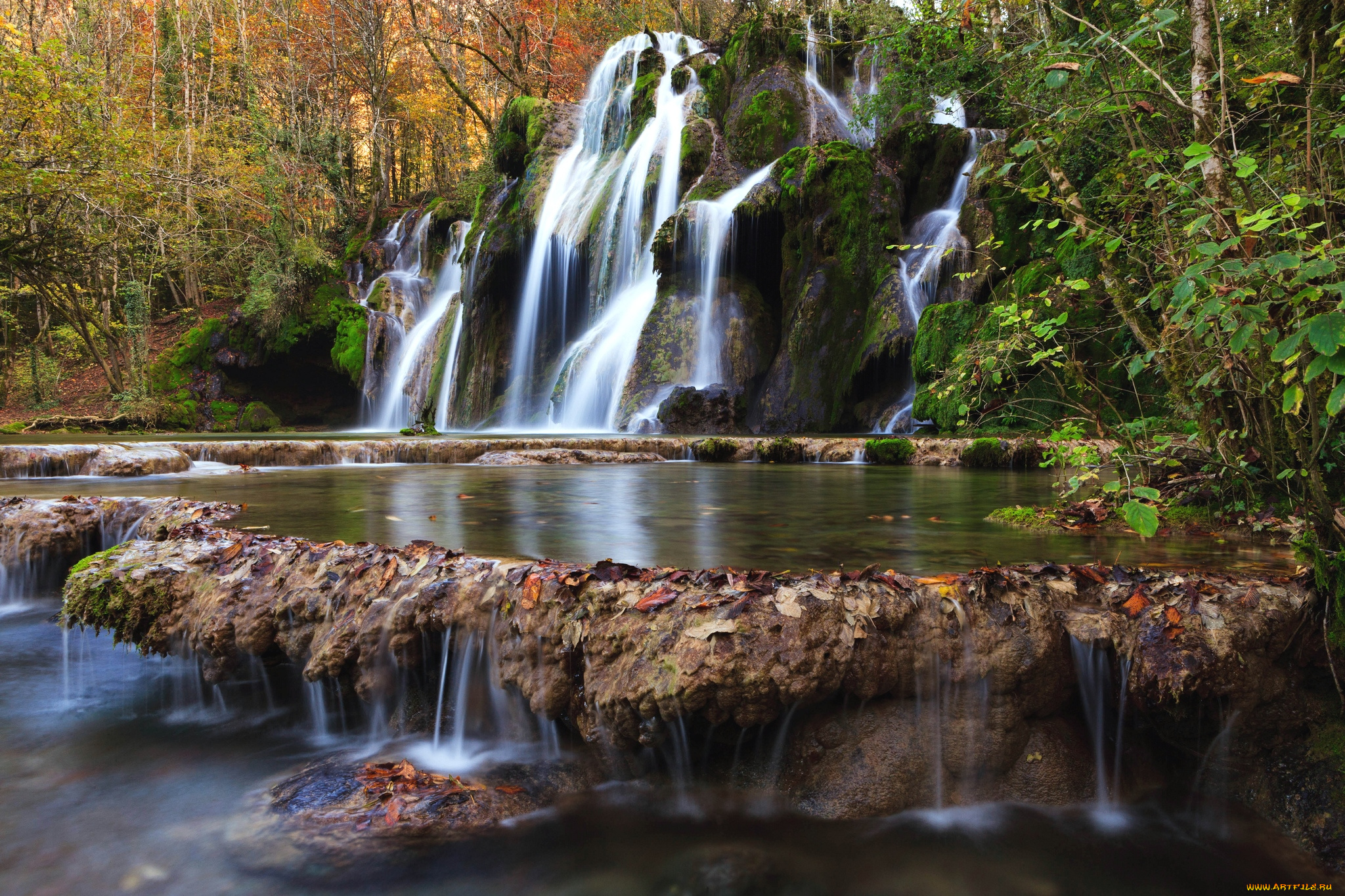 природа, водопады, поток, вода