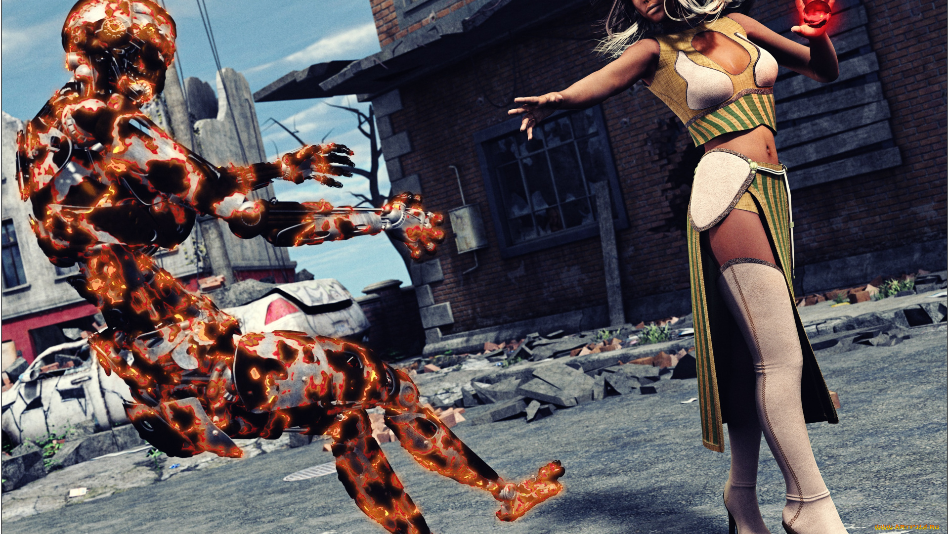 3д, графика, фантазия, , fantasy, девушка, взгляд, фон, жест, киборг