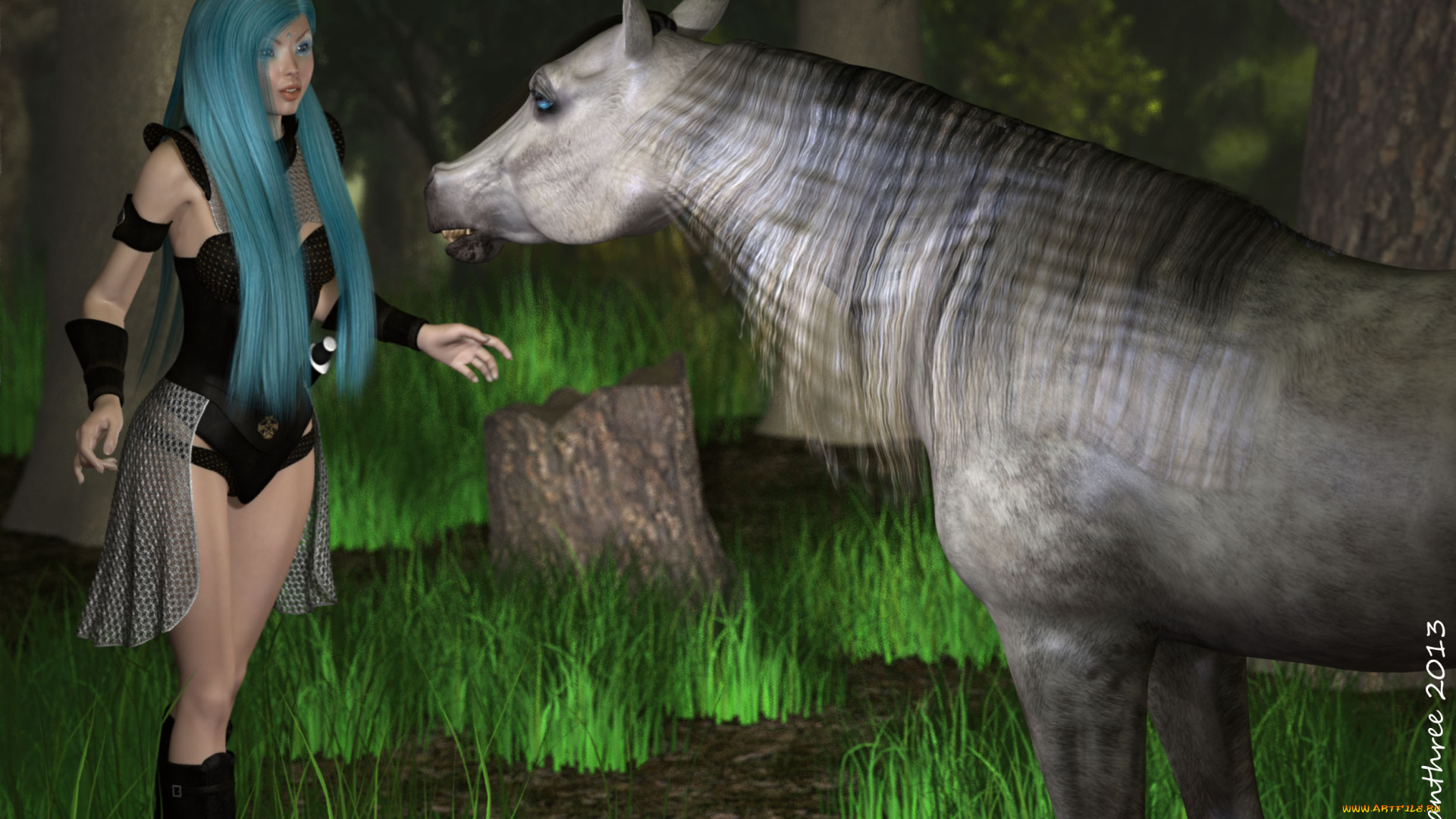 3д, графика, люди, , people, лошадь, фон, взгляд, девушка