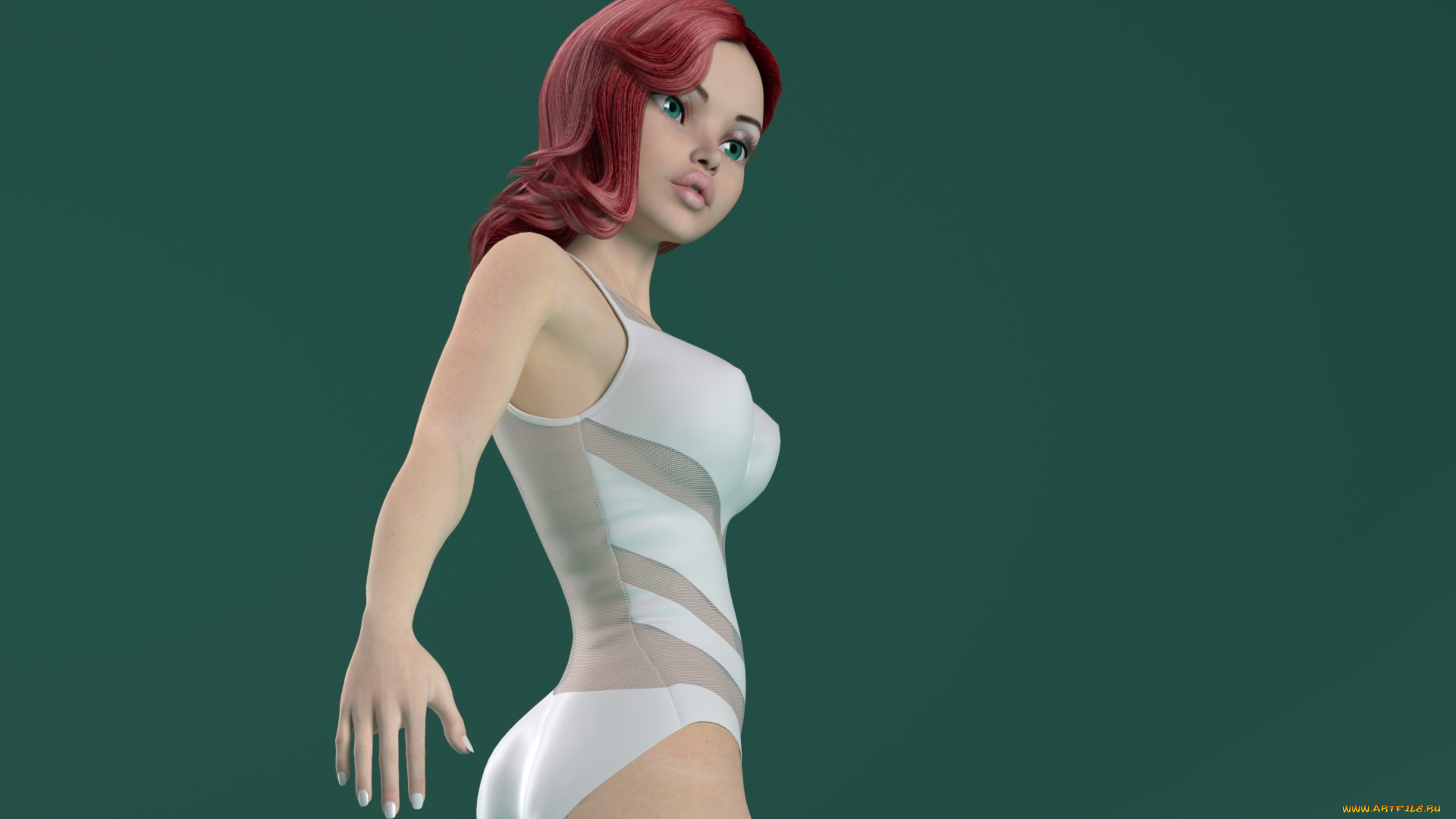 3д, графика, люди, , people, рыжая, фон, взгляд, девушка