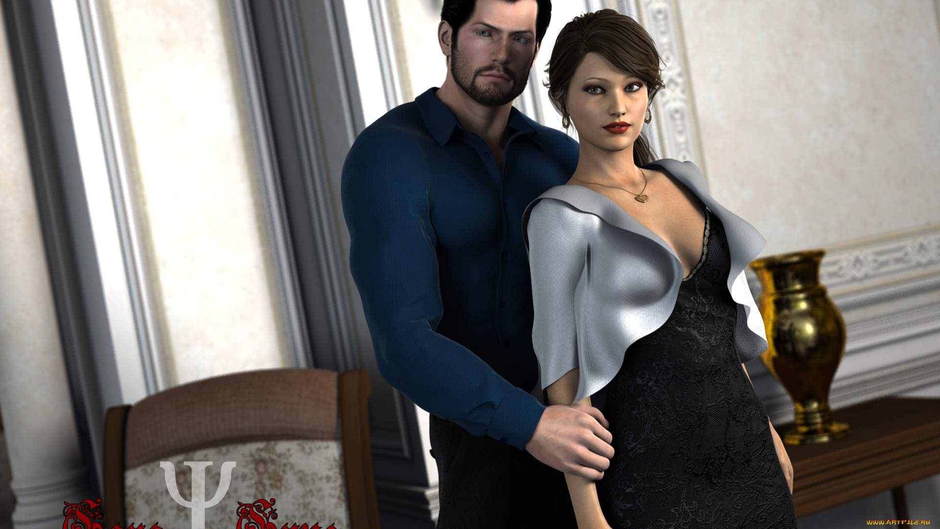 3д, графика, люди, , people, взгляд, девушка, мужчина, фон