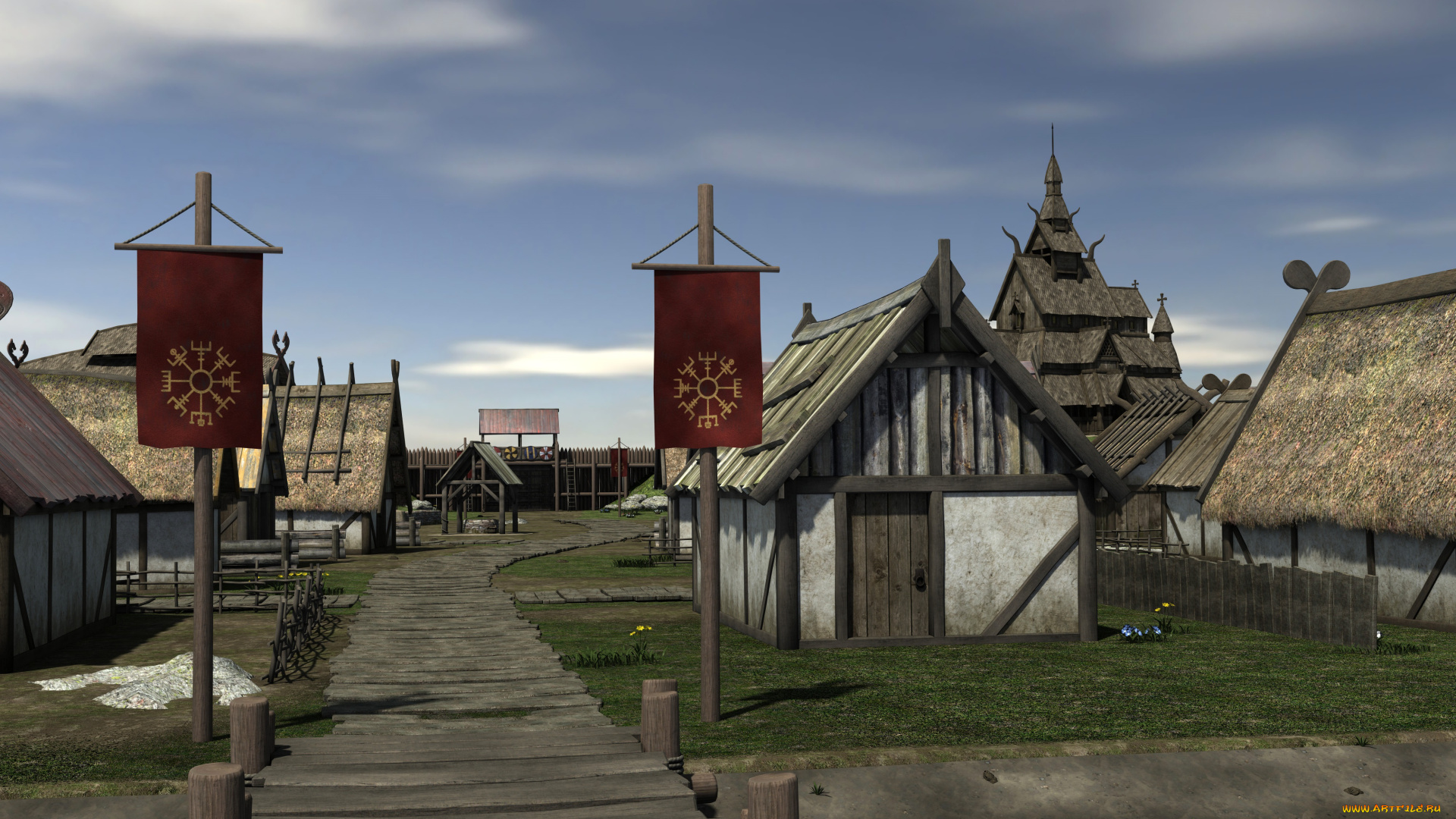 3д, графика, реализм, , realism, двор, дома