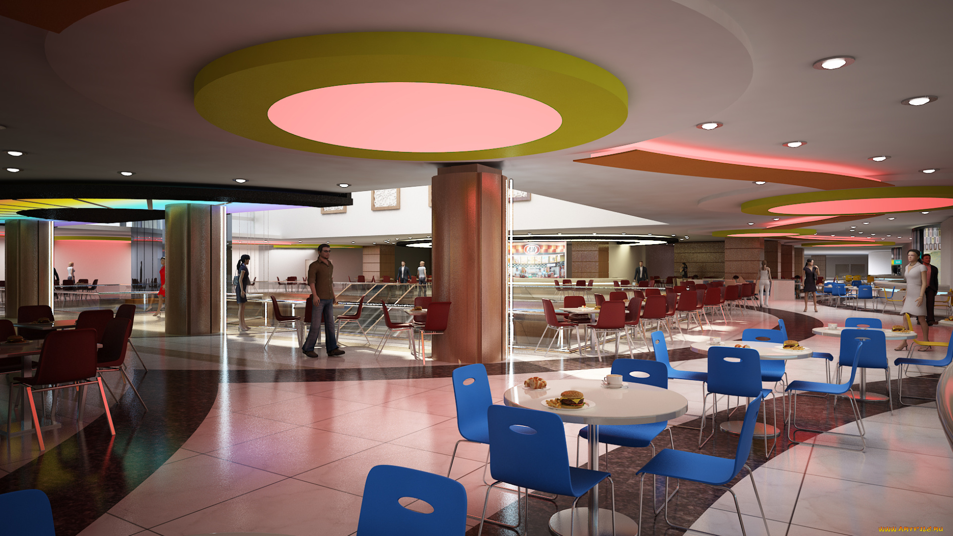 3д, графика, реализм, , realism, люди, стулья, столы, зал