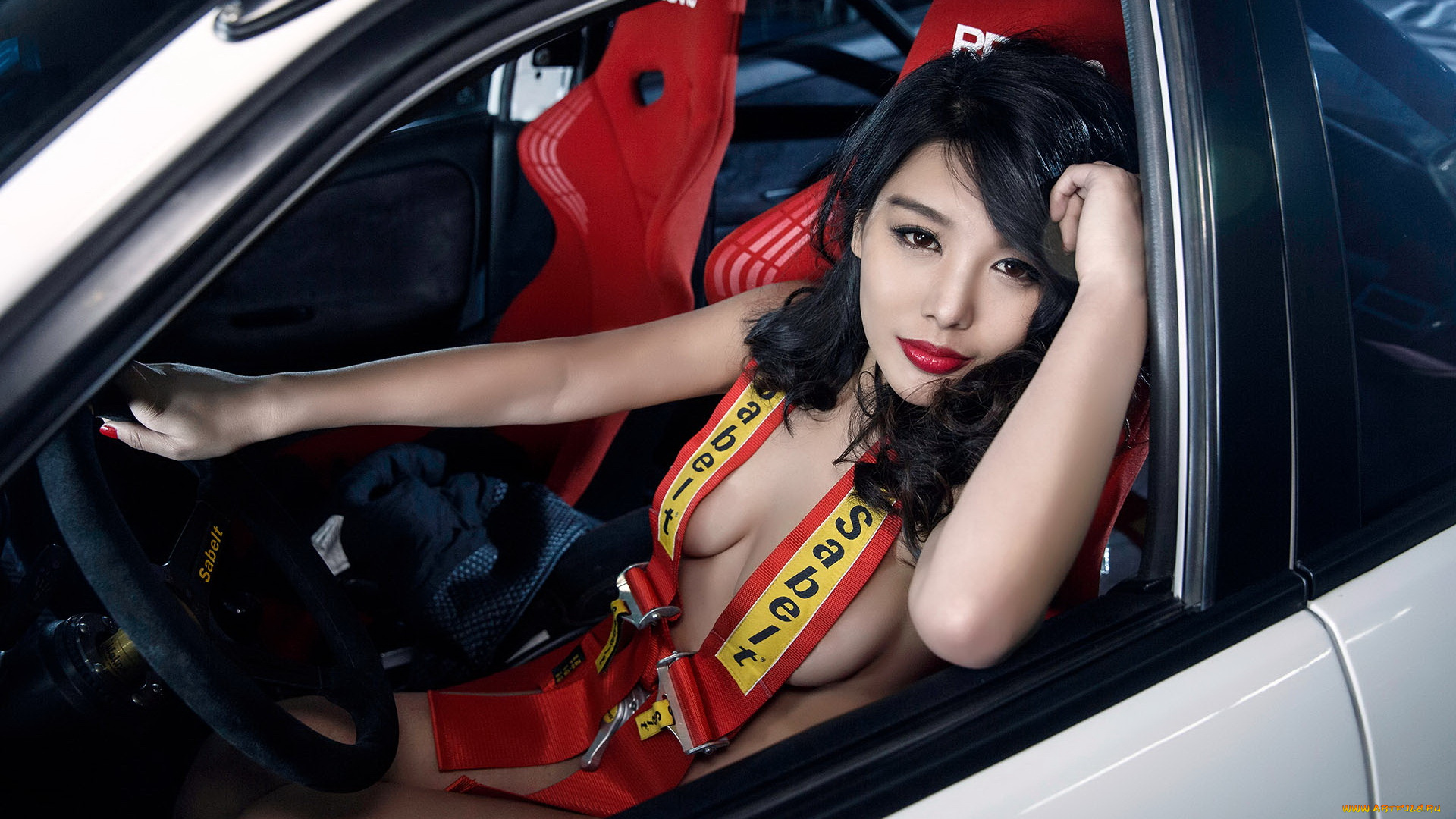 автомобили, -авто, с, девушками, азиатка, автомобиль, девушка, взгляд, фон