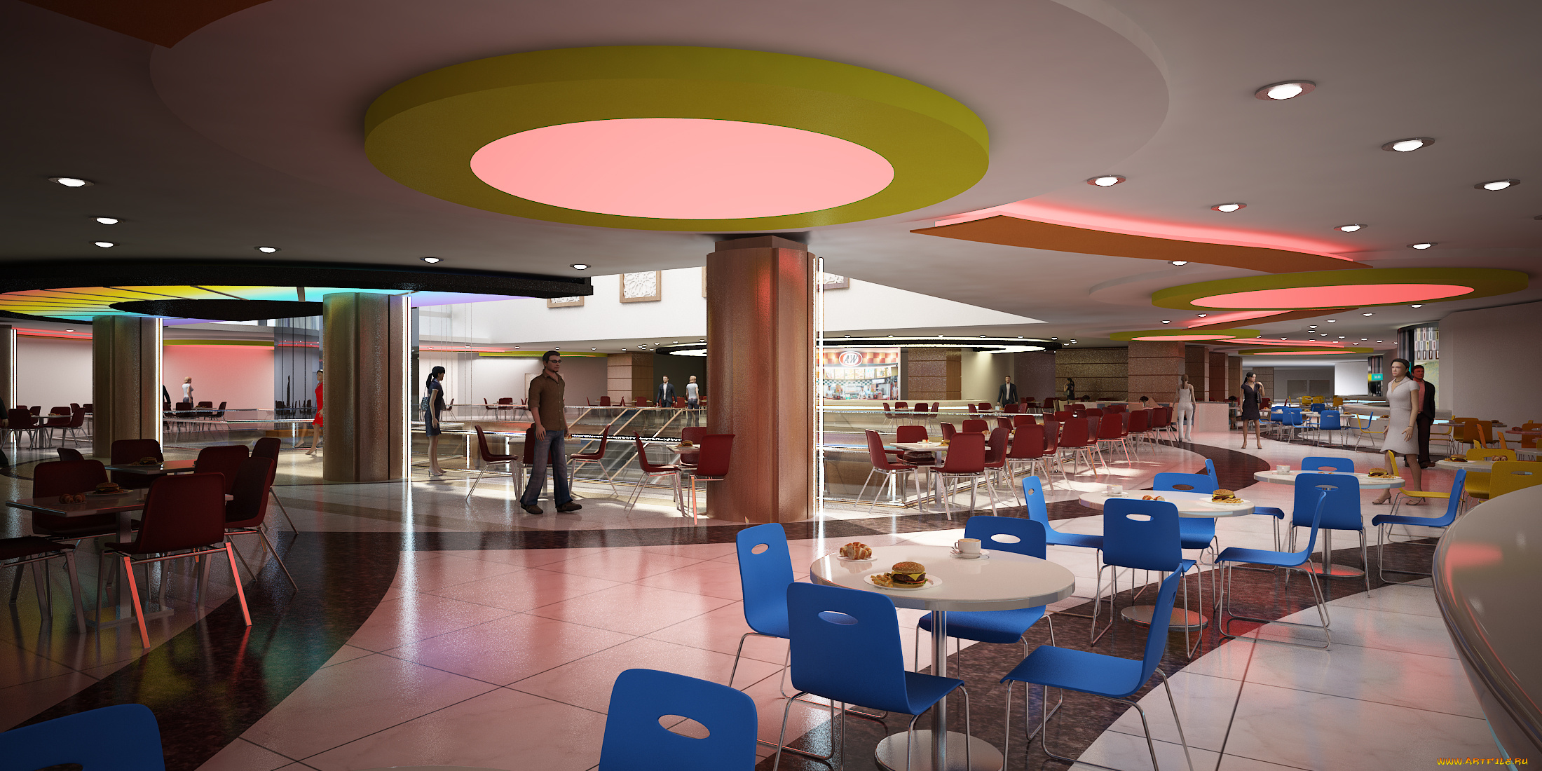 3д, графика, реализм, , realism, люди, стулья, столы, зал