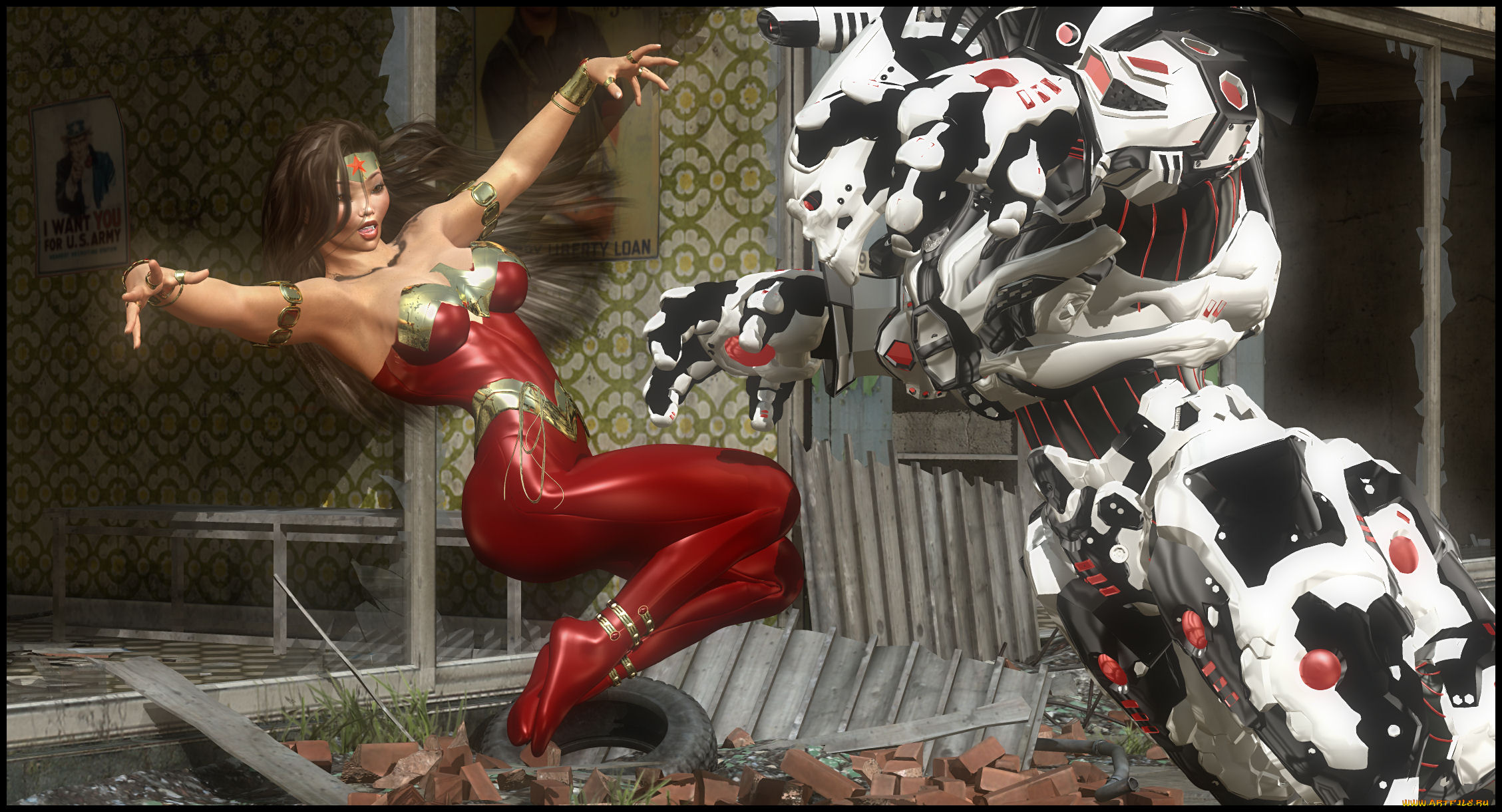 3д, графика, фантазия, , fantasy, взгляд, девушка, робот, фон