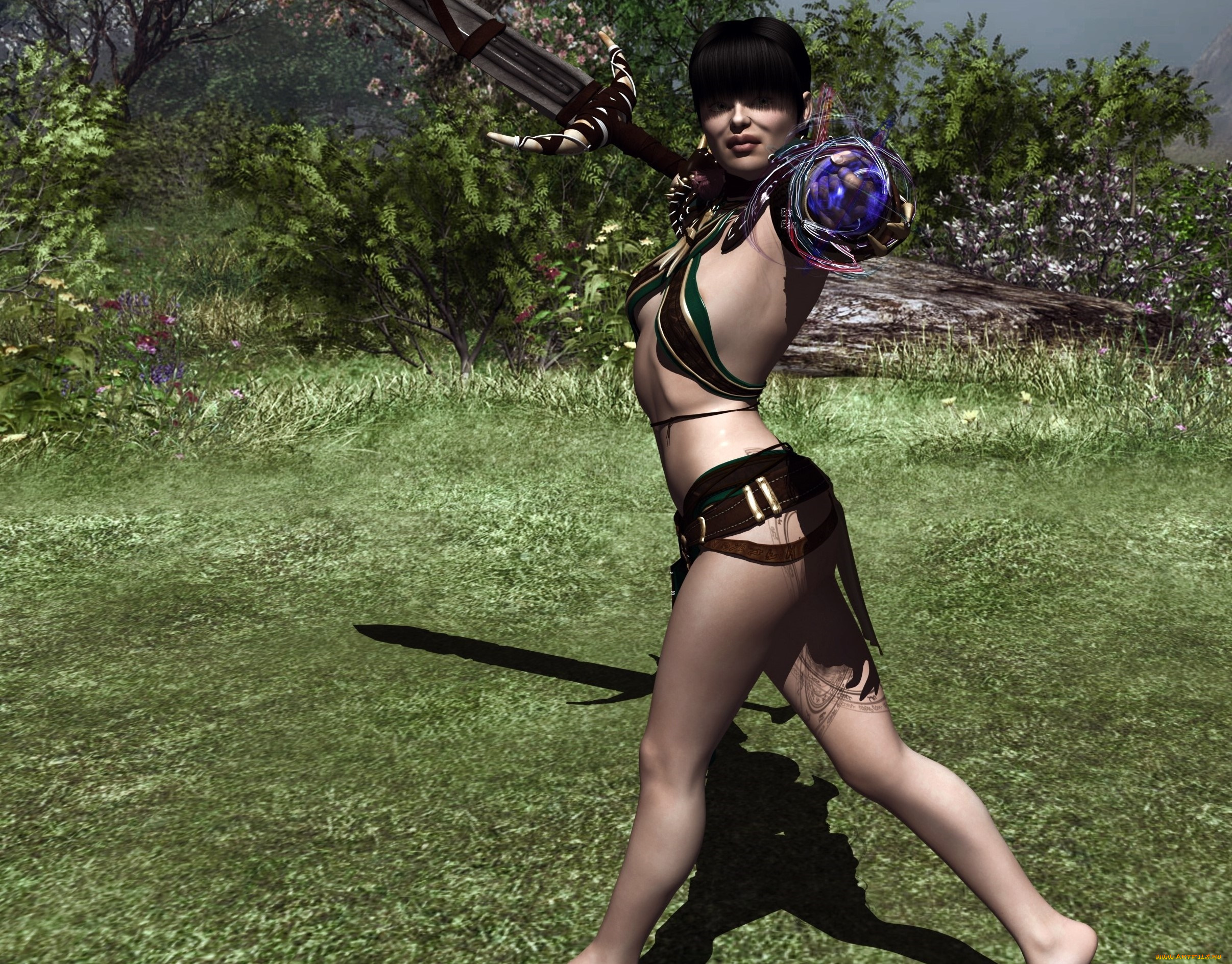 3д, графика, фантазия, , fantasy, меч, фон, взгляд, девушка