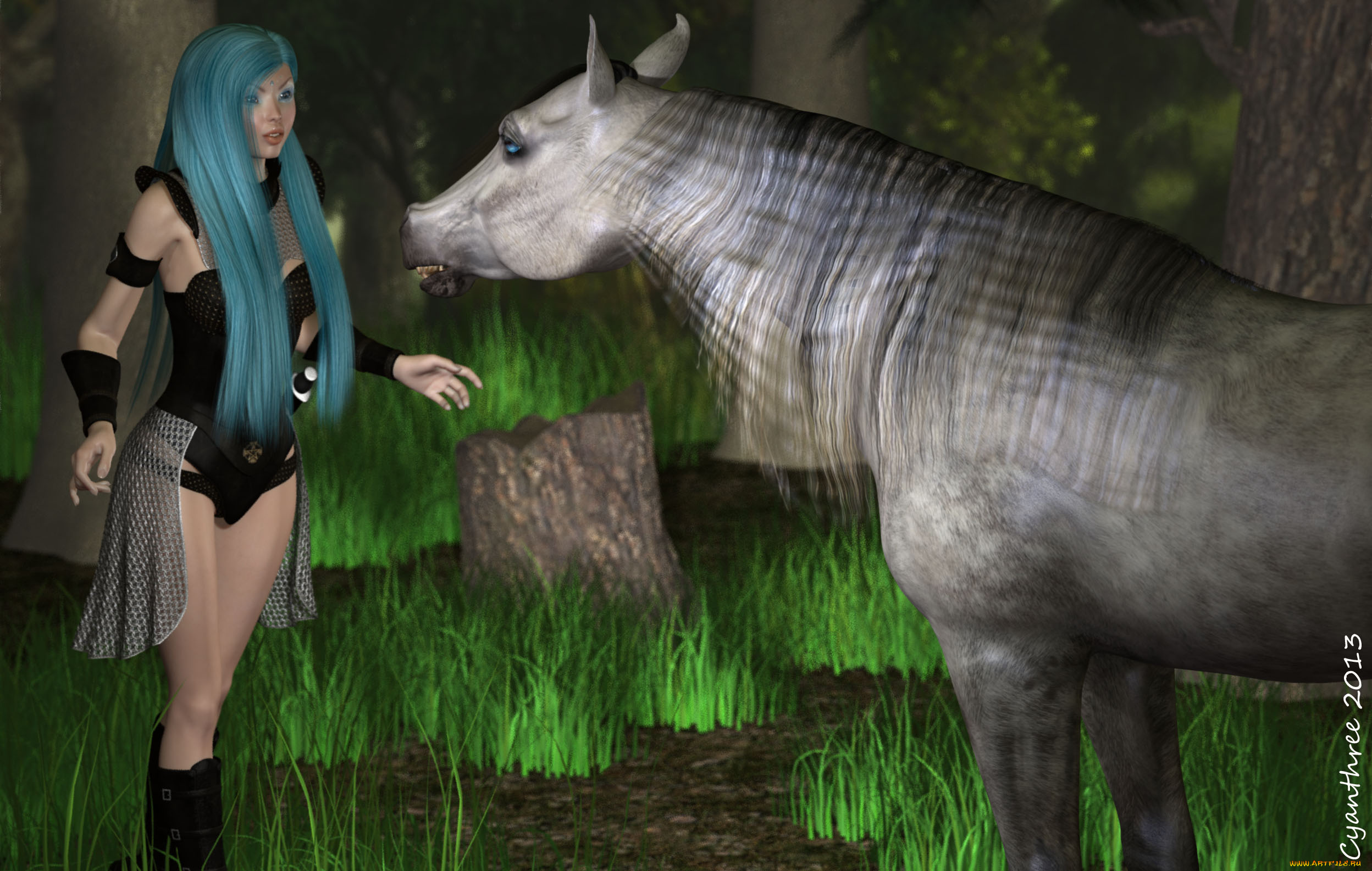 3д, графика, люди, , people, лошадь, фон, взгляд, девушка