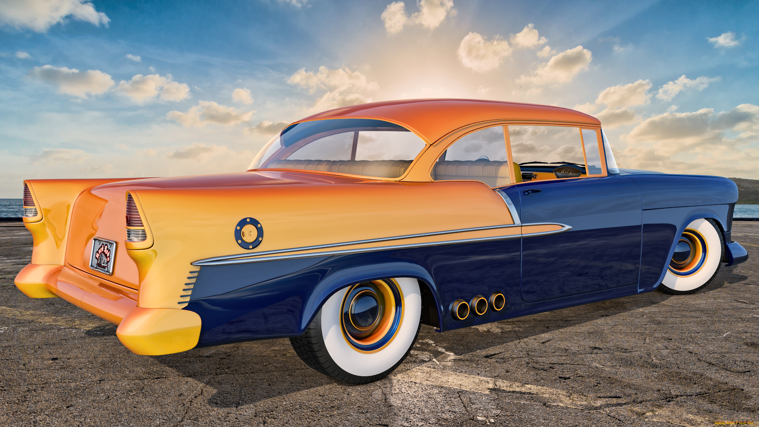 автомобили, 3д, 1955г, chevrolet