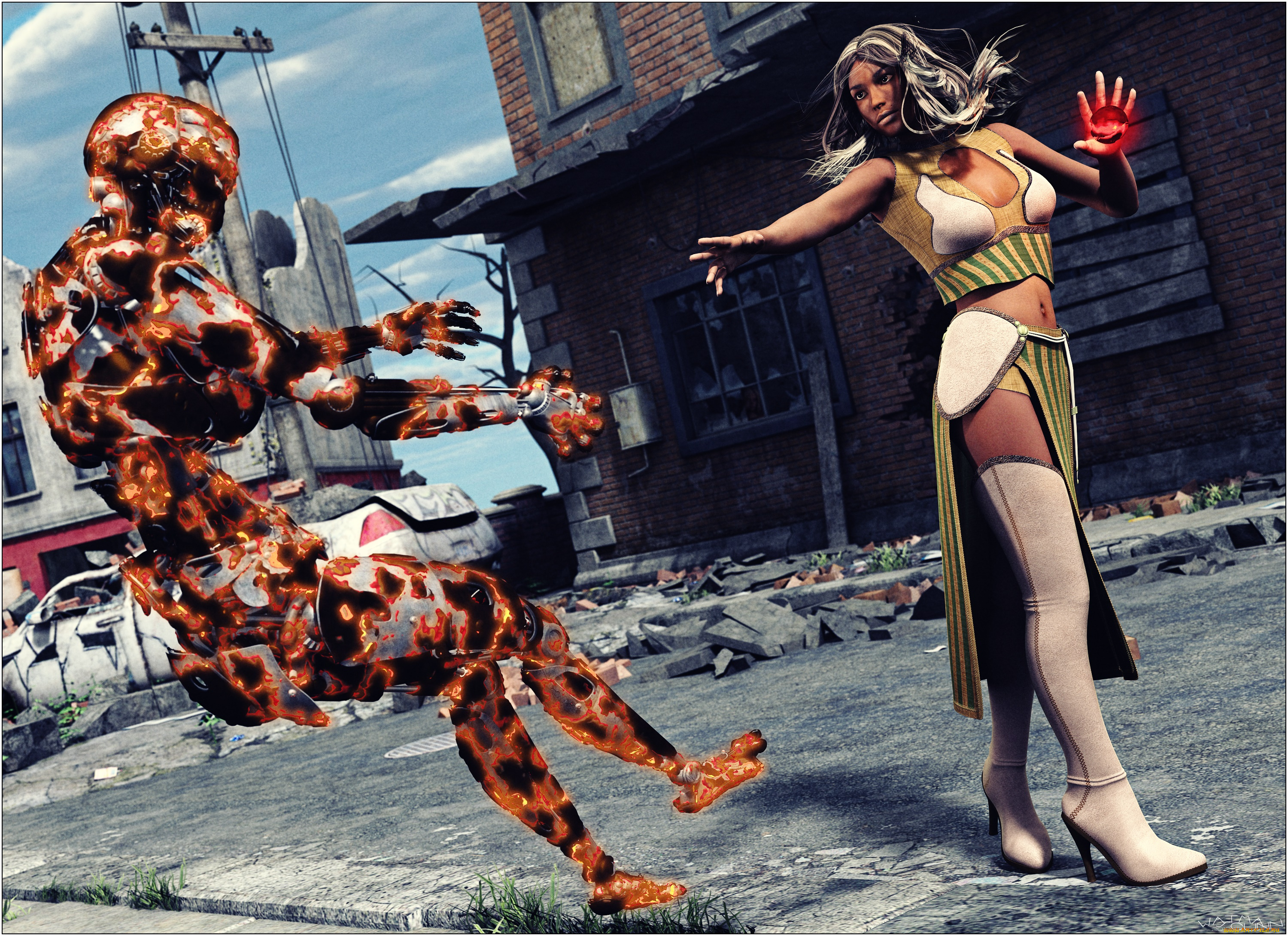 3д, графика, фантазия, , fantasy, девушка, взгляд, фон, жест, киборг