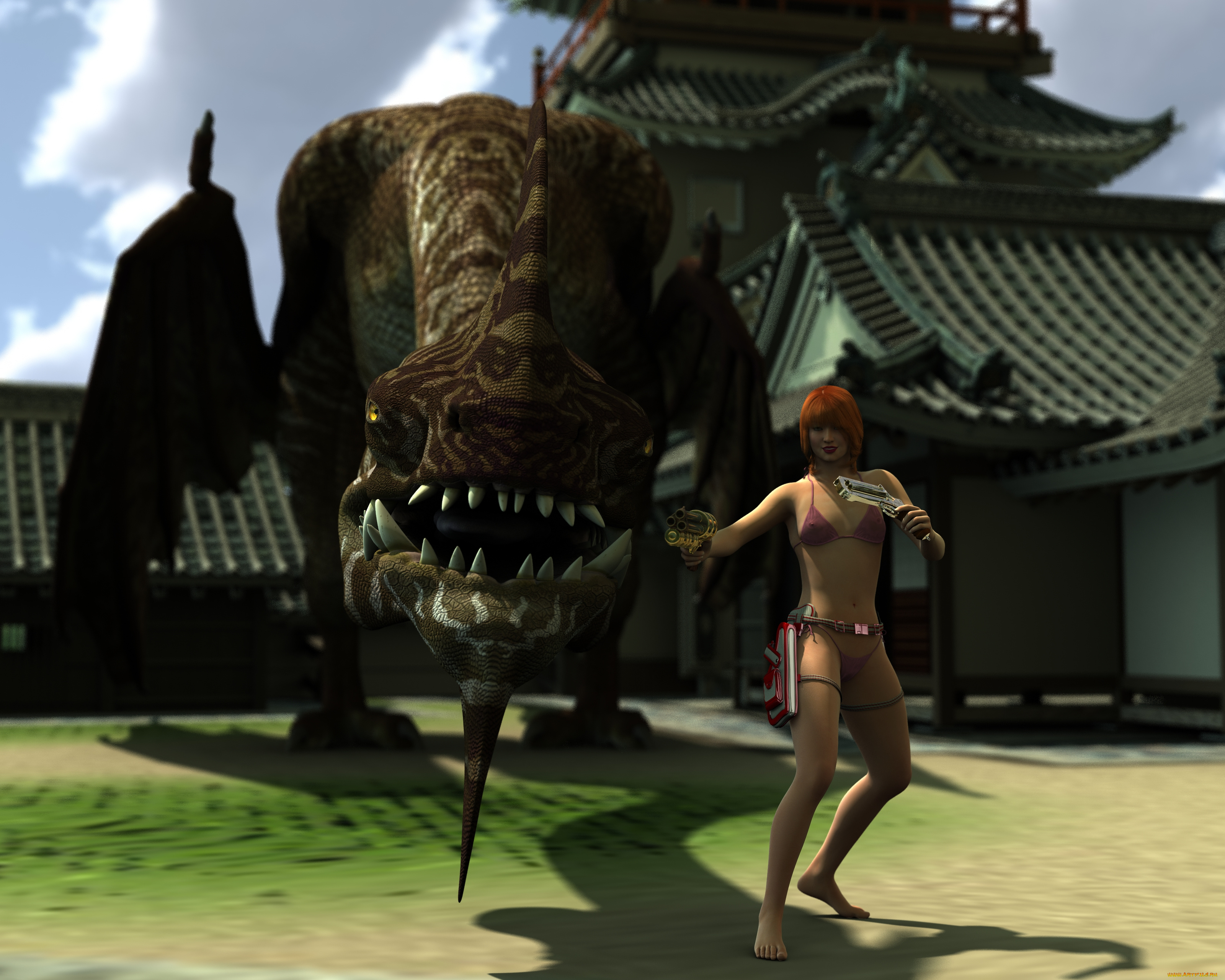 3д, графика, фантазия, , fantasy, девушка, взгляд, фон, дракон