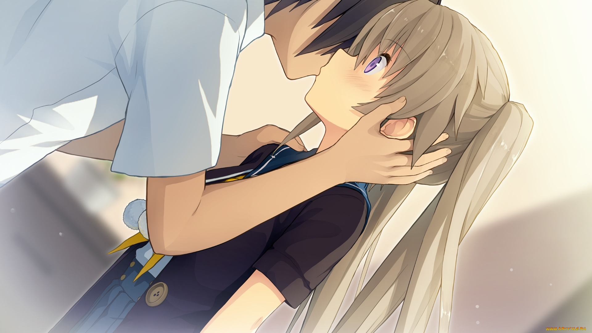 аниме, aokana, парень, взгляд, девушка, фон