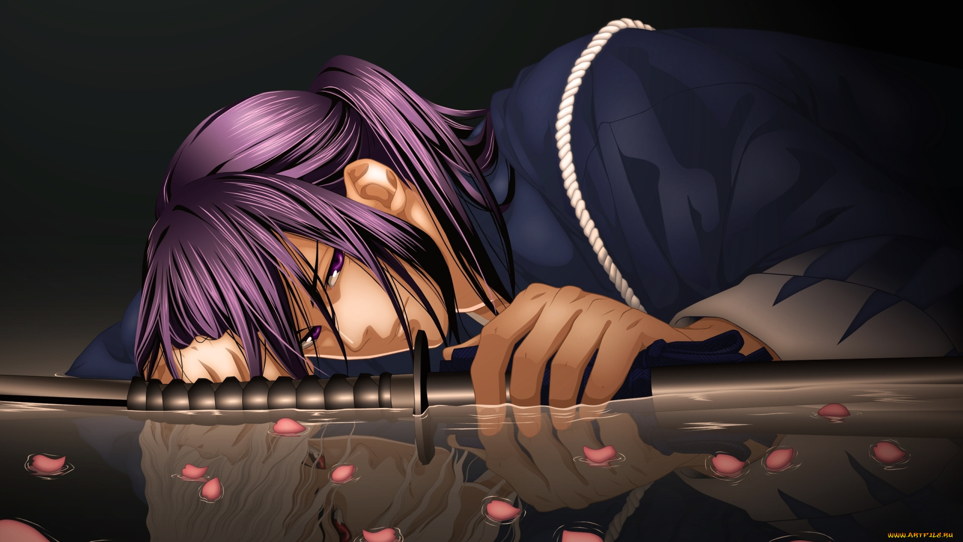 аниме, hakuoki, парень, отражение, меч