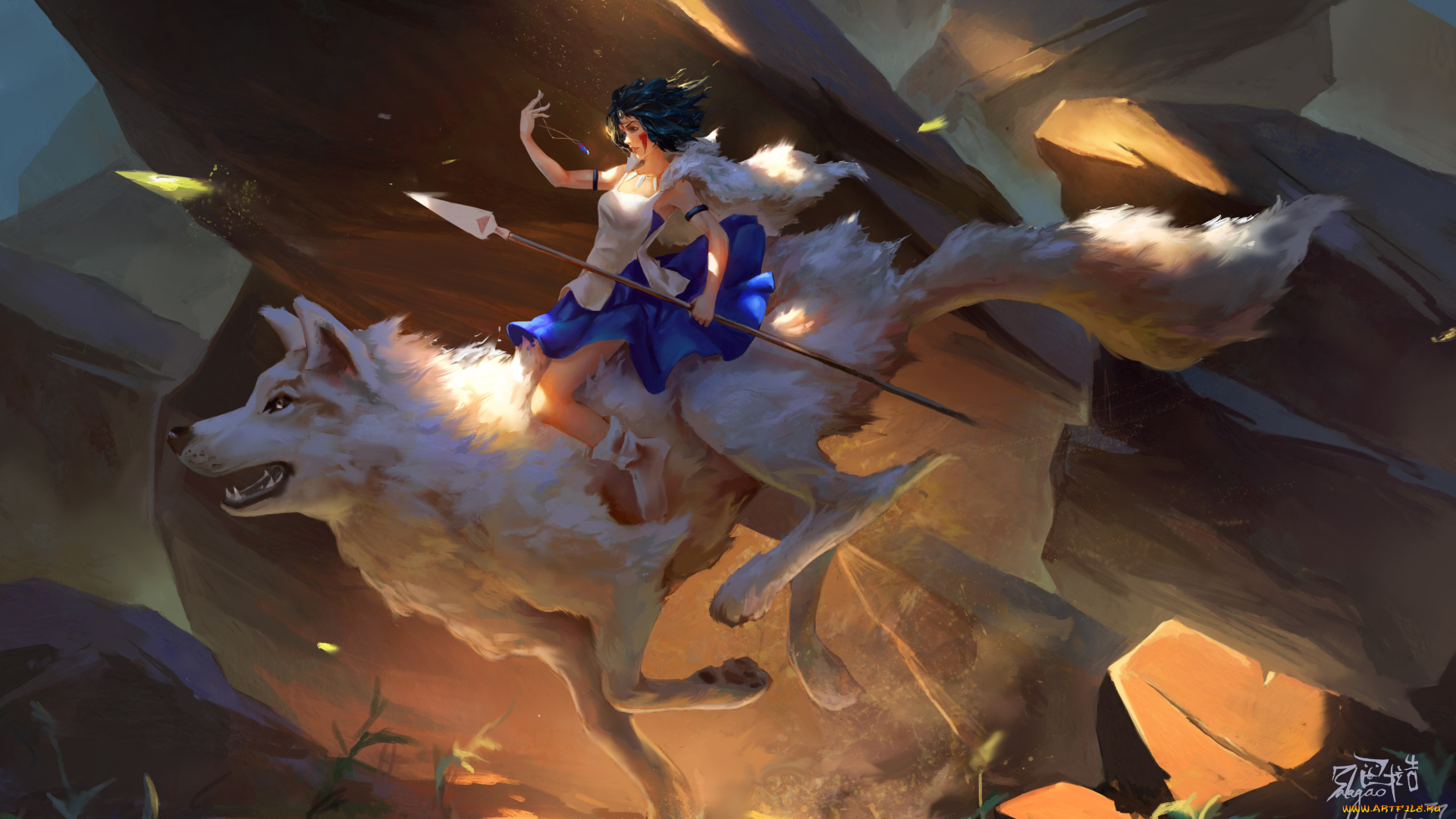 аниме, mononoke, hime, девушка, собака, принцесса, мононоке