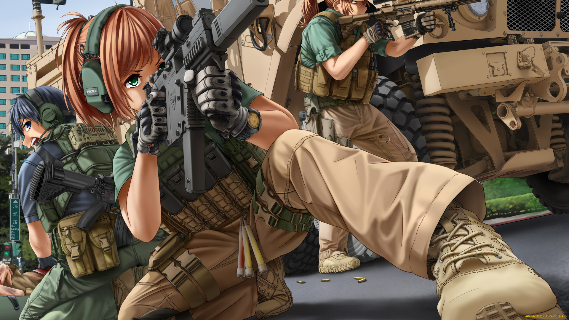 аниме, оружие, , техника, , технологии, солдаты, девушки